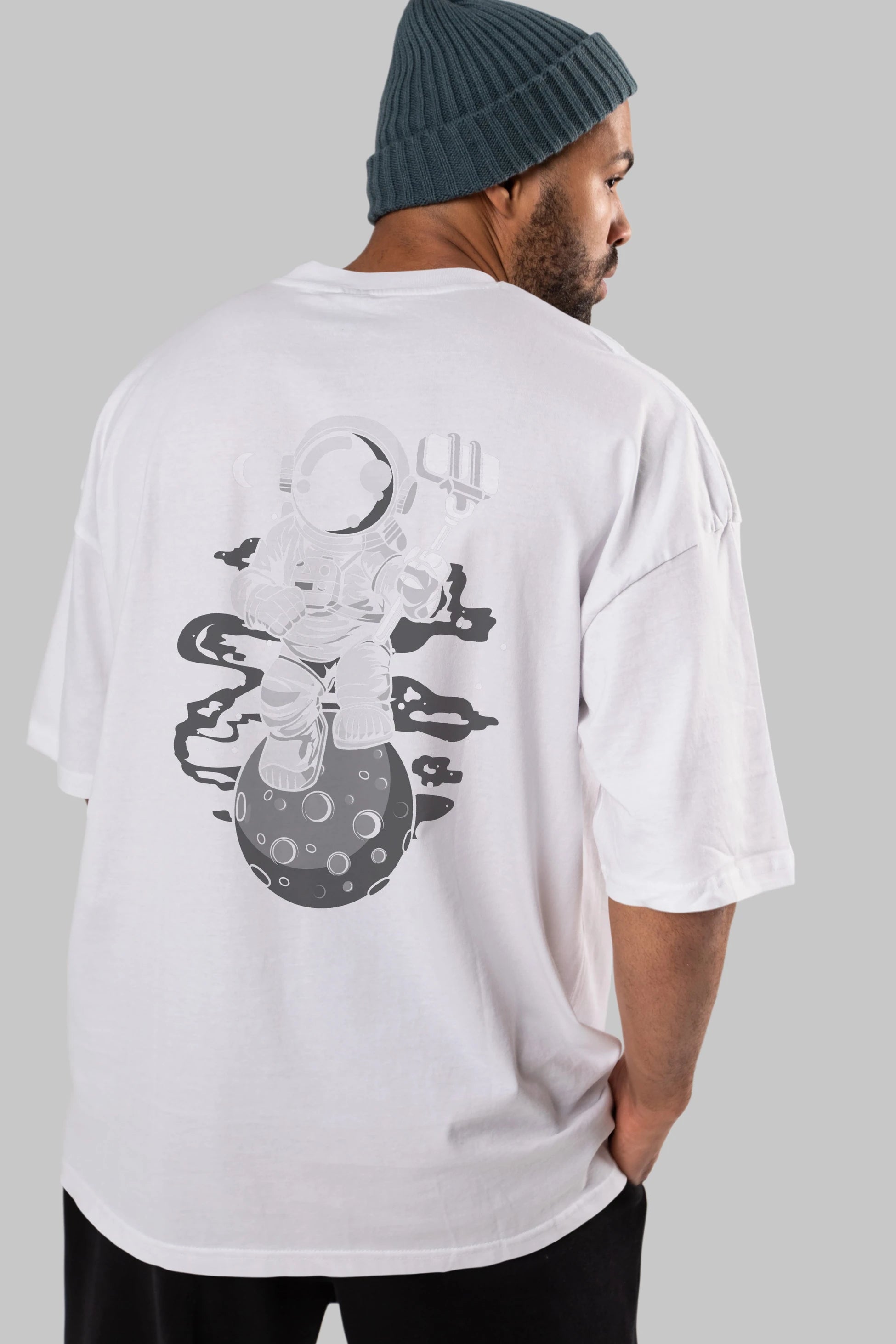 Astronaut Selfie Arka Baskılı Oversize t-shirt Erkek Kadın Unisex
