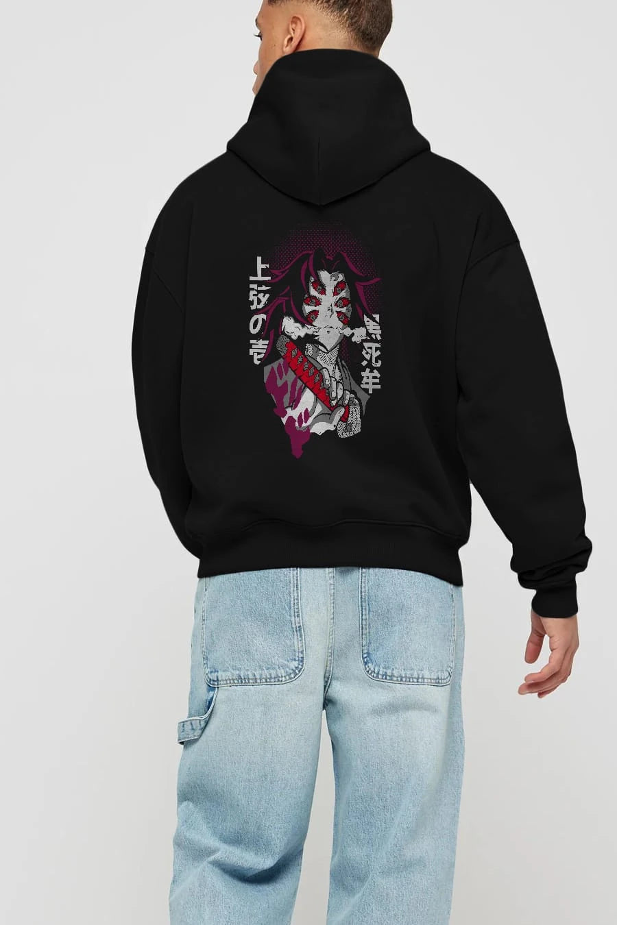 Kokushibo Anime Arka Baskılı Hoodie Oversize Kapüşonlu Sweatshirt Erkek Kadın Unisex