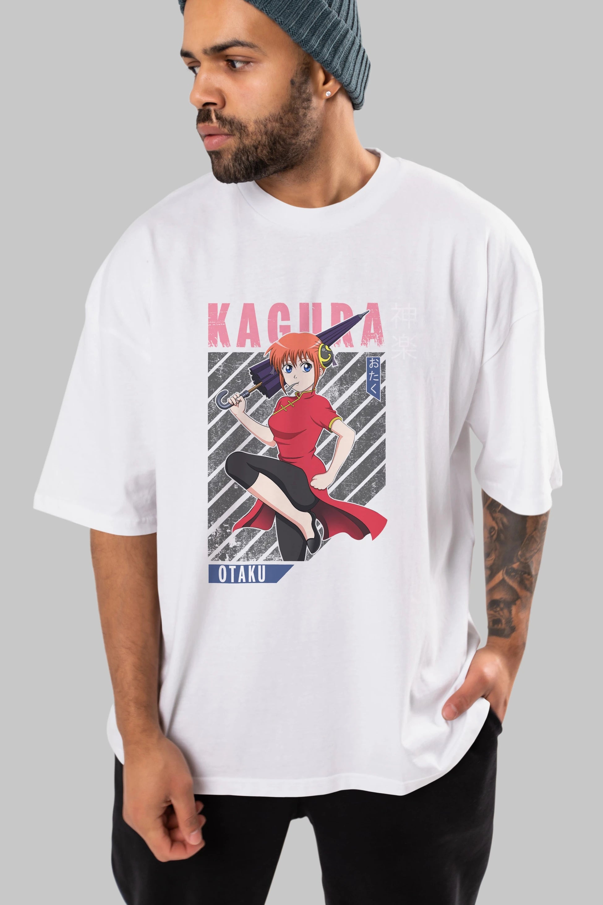 Kagura GINTAMA 1 Anime Ön Baskılı Oversize t-shirt %100 pamuk Erkek Kadın Unisex