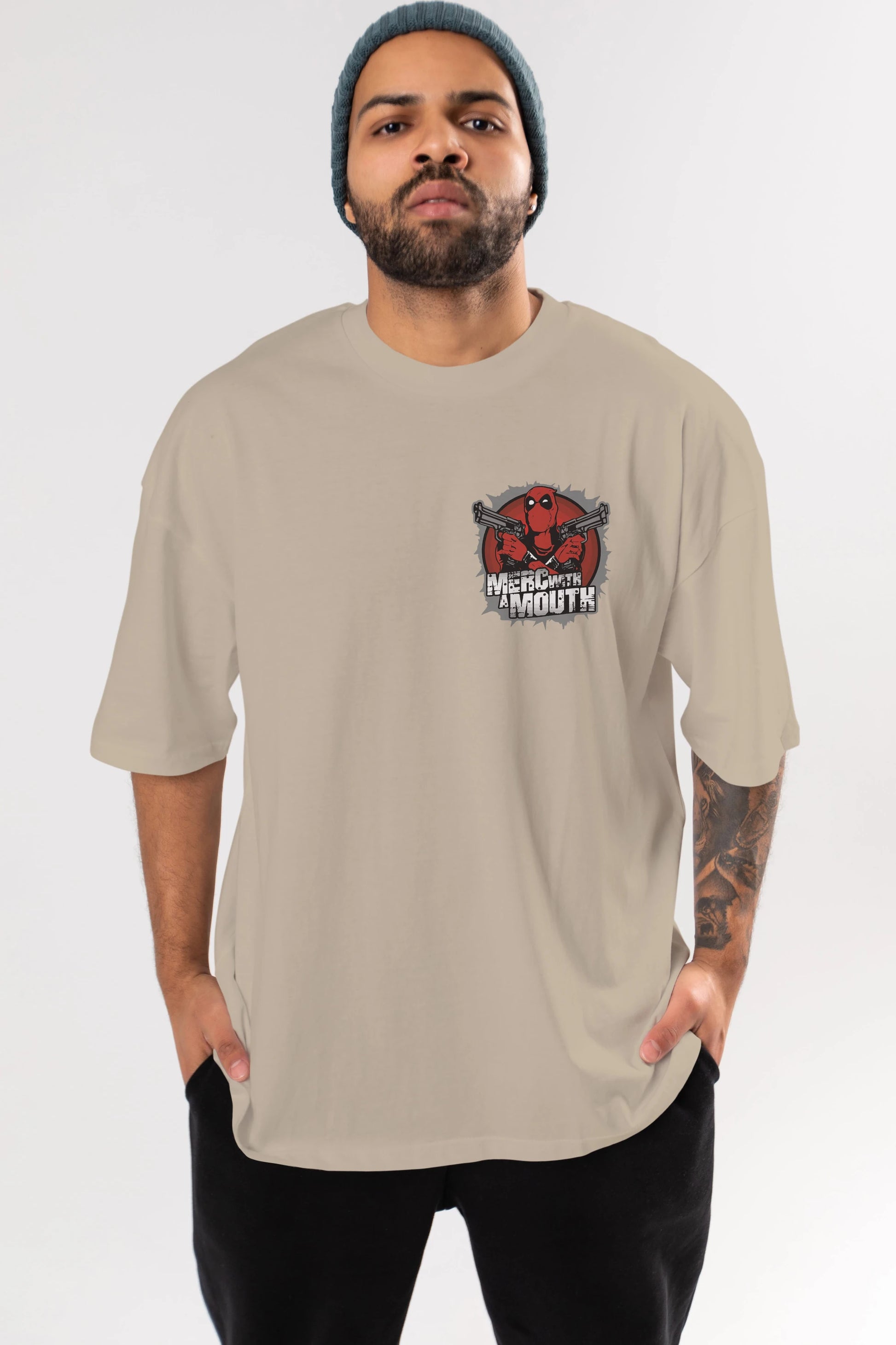 Deadpool (13) Ön Sol Baskılı Oversize t-shirt Erkek Kadın Unisex %100 Pamuk Bisiklet Yaka tişort