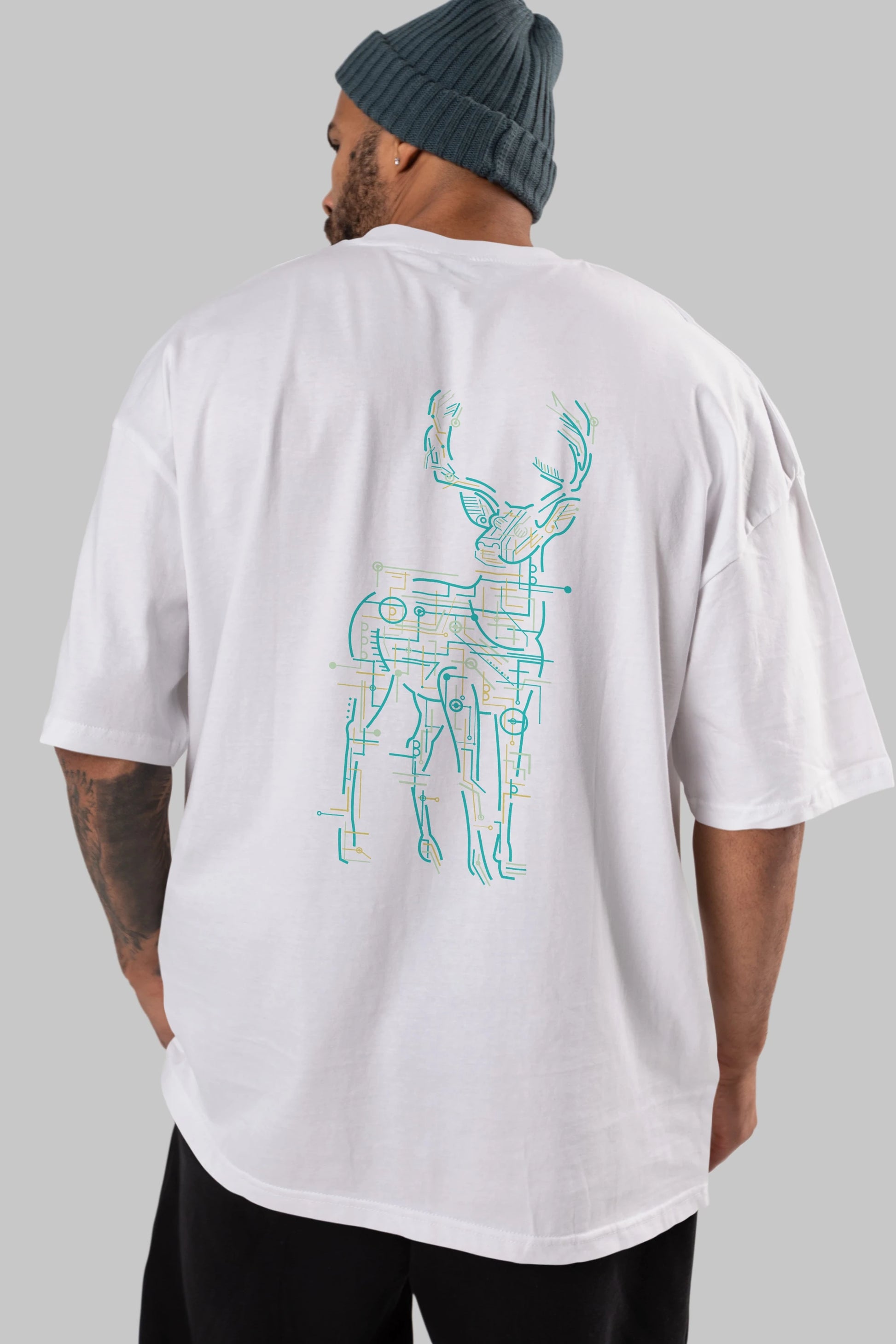 Electric Deer Arka Baskılı Oversize t-shirt %100 pamuk Erkek Kadın Unisex