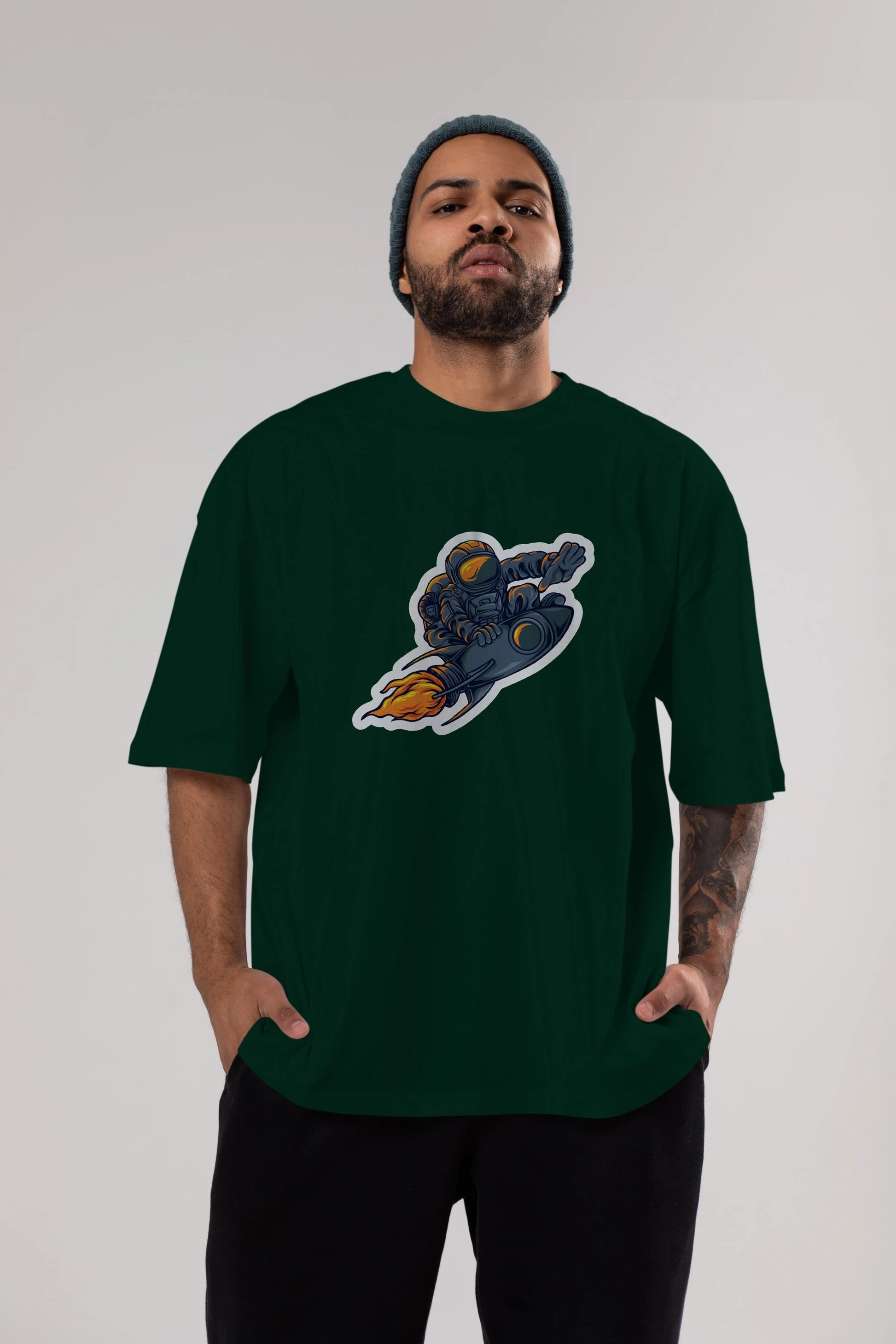 Astrocket Illustration Sticker Ön Baskılı Oversize t-shirt Erkek Kadın Unisex
