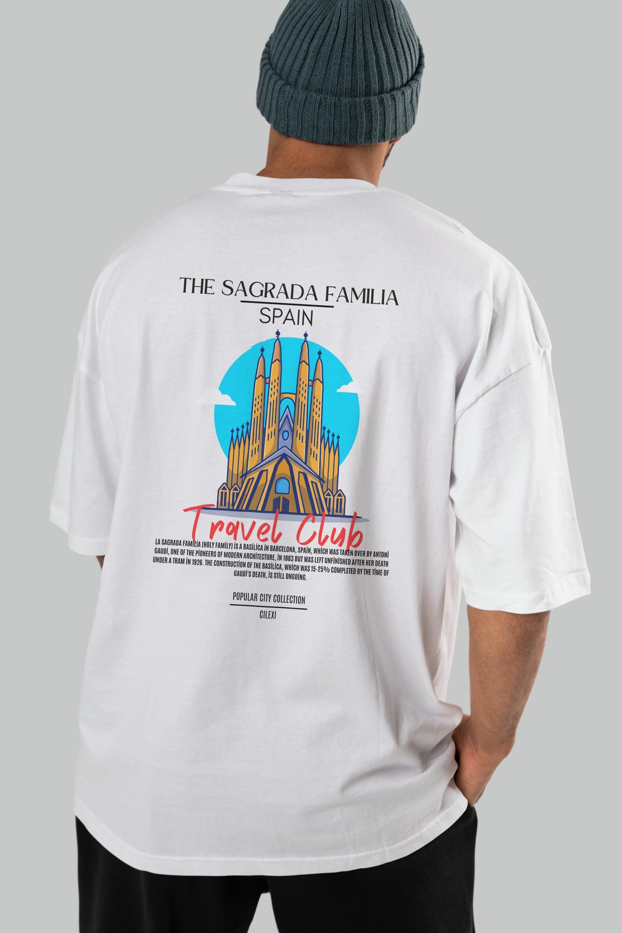 The Sagrada Familia Spain Arka Baskılı Oversize t-shirt Erkek Kadın Pamuk Bisiklet Yaka tişort