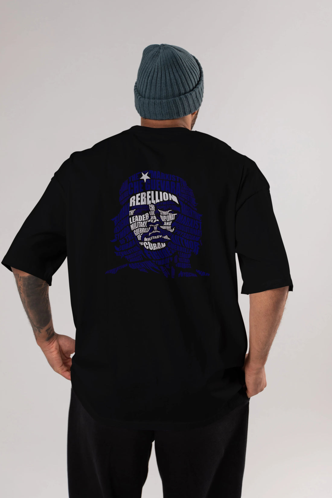 Che Guevara Calligram Arka Baskılı Oversize t-shirt %100 pamuk Erkek Kadın Unisex