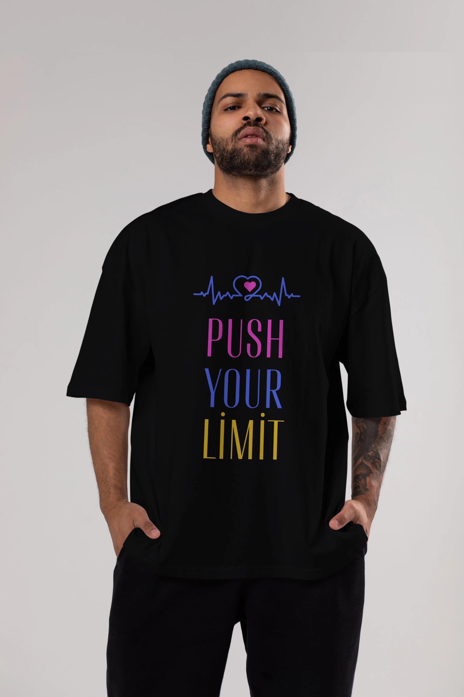 Push Your Limit Yazılı Ön Baskılı Oversize t-shirt Erkek Kadın Unisex