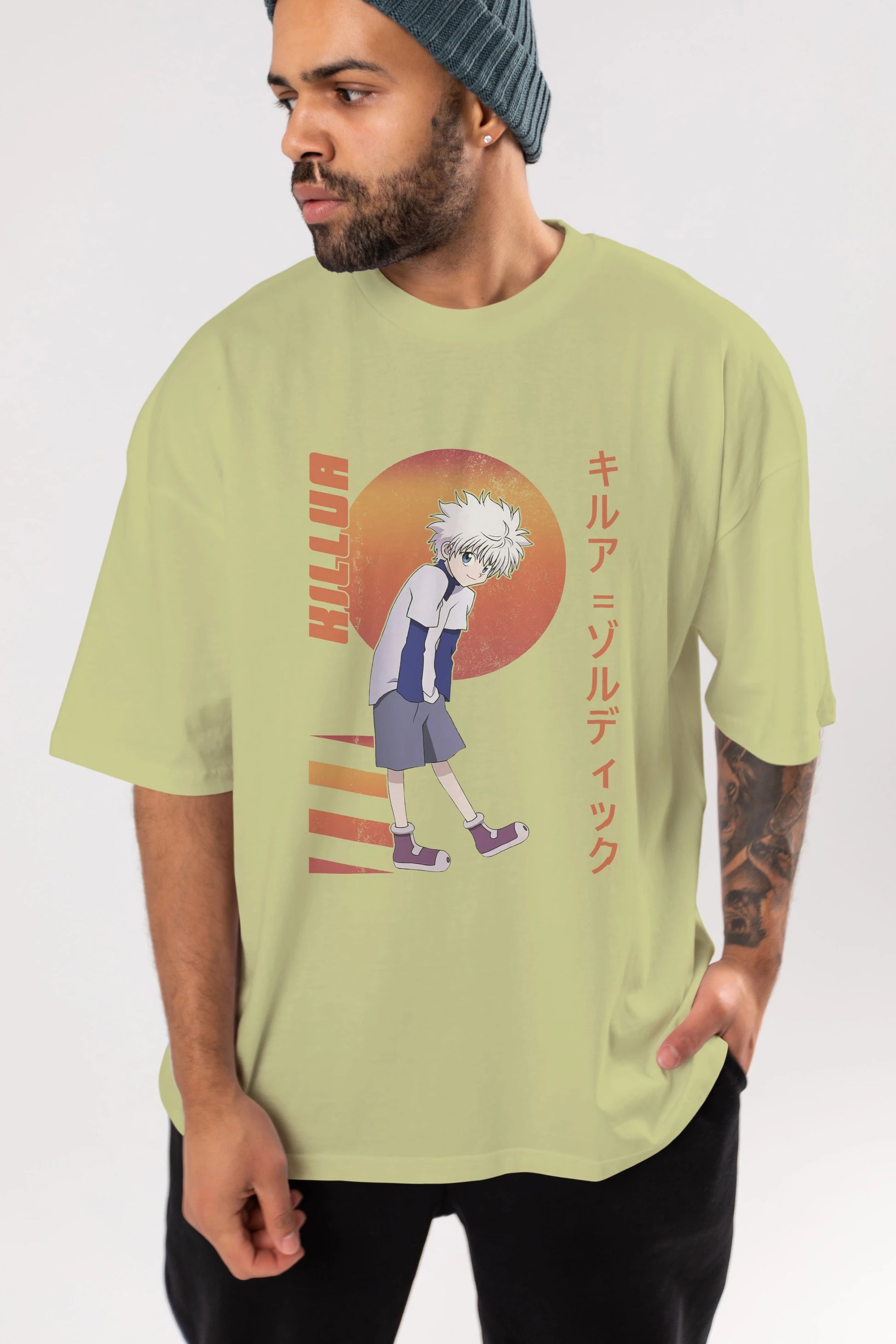Killua Zoldyck 5 2 Anime Ön Baskılı Oversize t-shirt %100 pamuk Erkek Kadın Unisex
