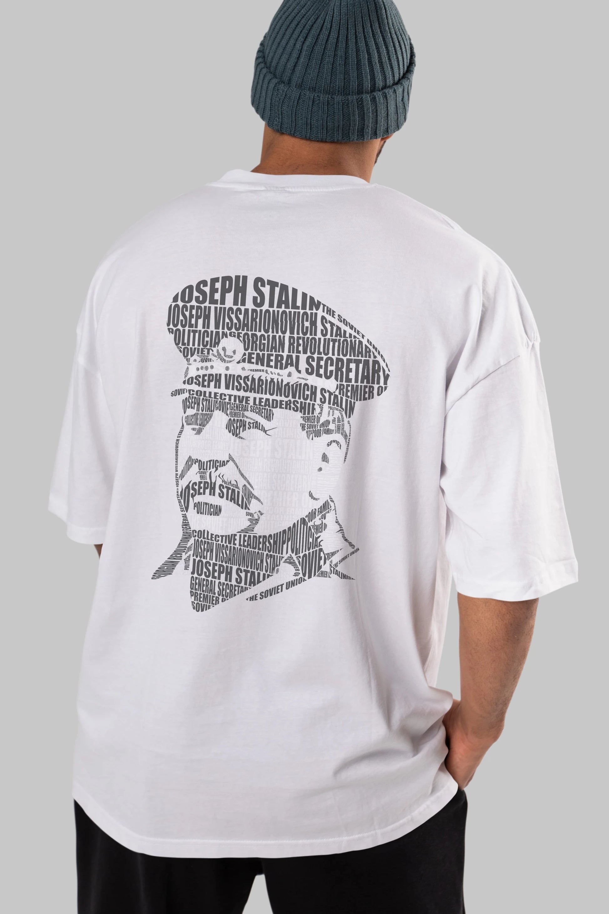 Joseph Stalin Calligram Arka Baskılı Oversize t-shirt %100 pamuk Erkek Kadın Unisex