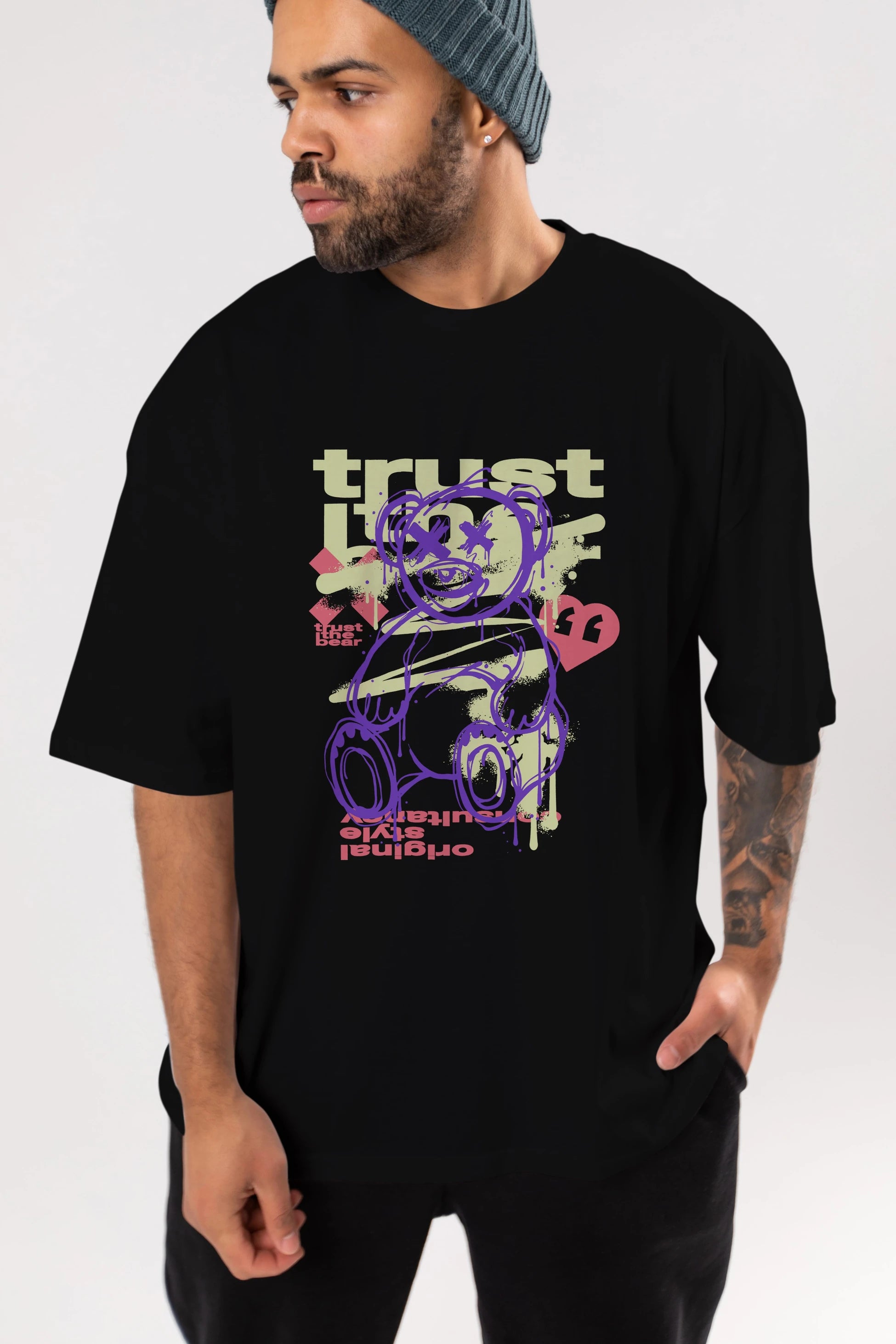 Trust The Bear 3 Ön Baskılı Oversize t-shirt Erkek Kadın Unisex