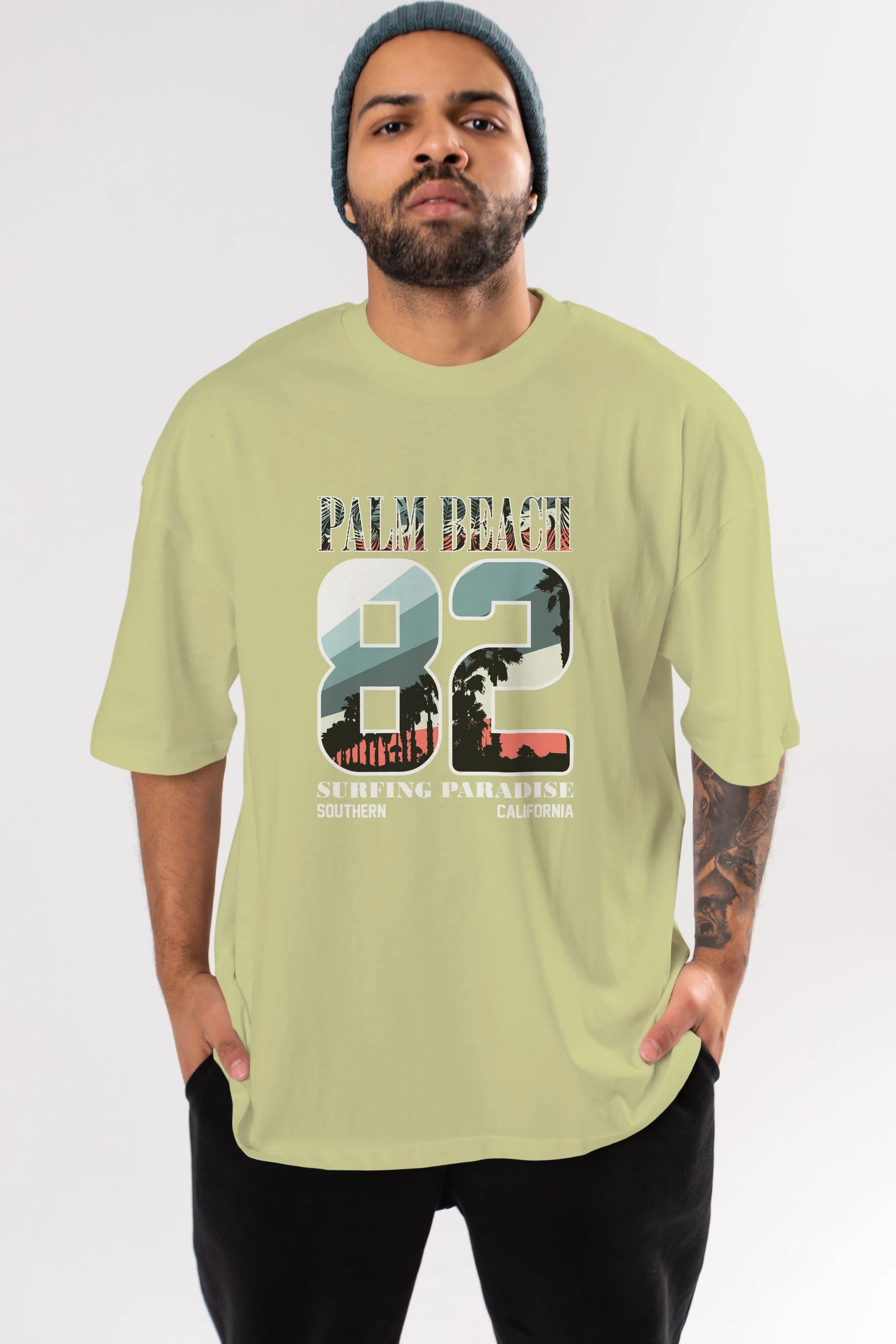 Palm Beach 82 Ön Baskılı Oversize t-shirt Erkek Kadın Unisex