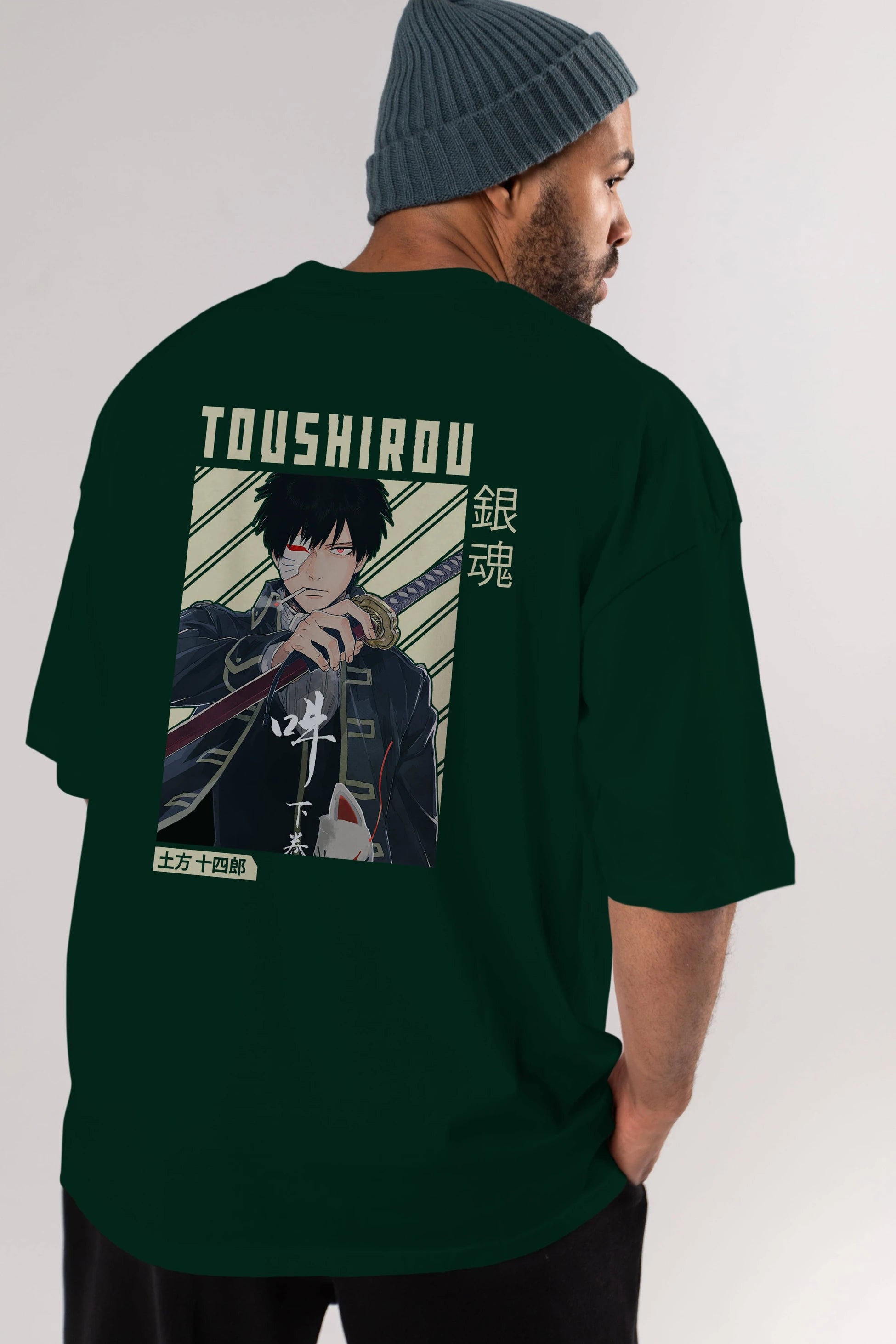 Toushirou Hijikata Anime Arka Baskılı Oversize t-shirt Erkek Kadın Unisex