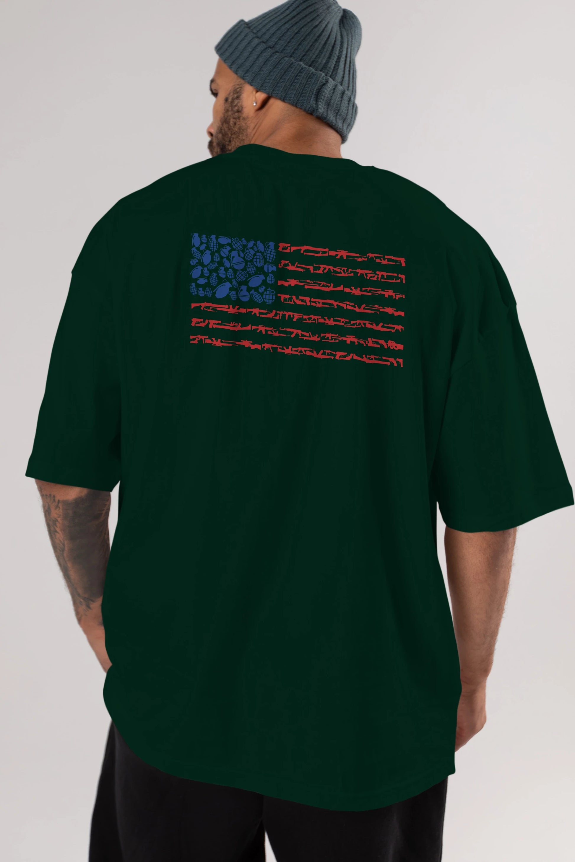 Weapon Flag Arka Baskılı Oversize t-shirt %100 pamuk Erkek Kadın Unisex