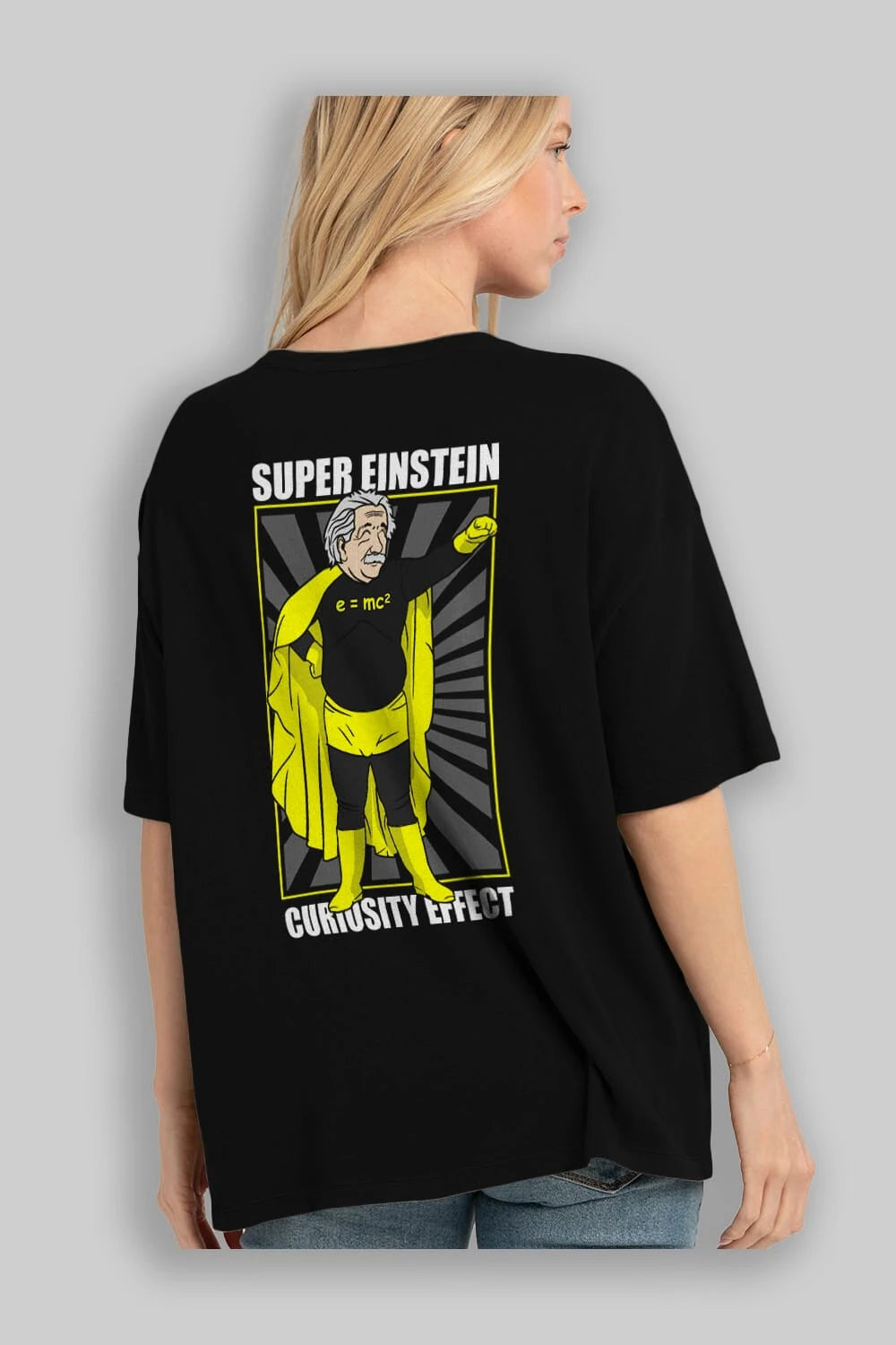 Super Einsten Arka Baskılı Oversize t-shirt Erkek Kadın Unisex %100 Pamuk tişort