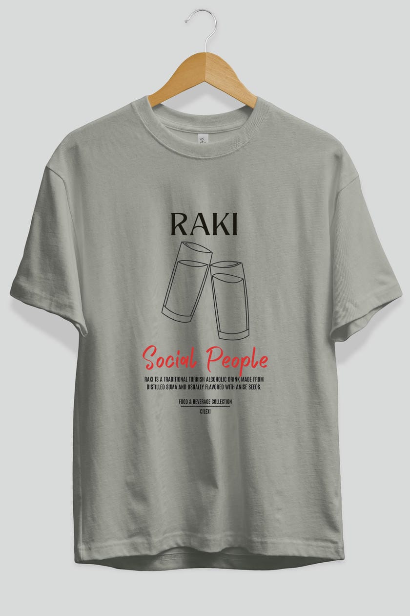 Rakı Kokteyl Serisi ön Baskılı Oversize t-shirt Erkek Kadın %100 Pamuk Bisiklet Yaka tişort