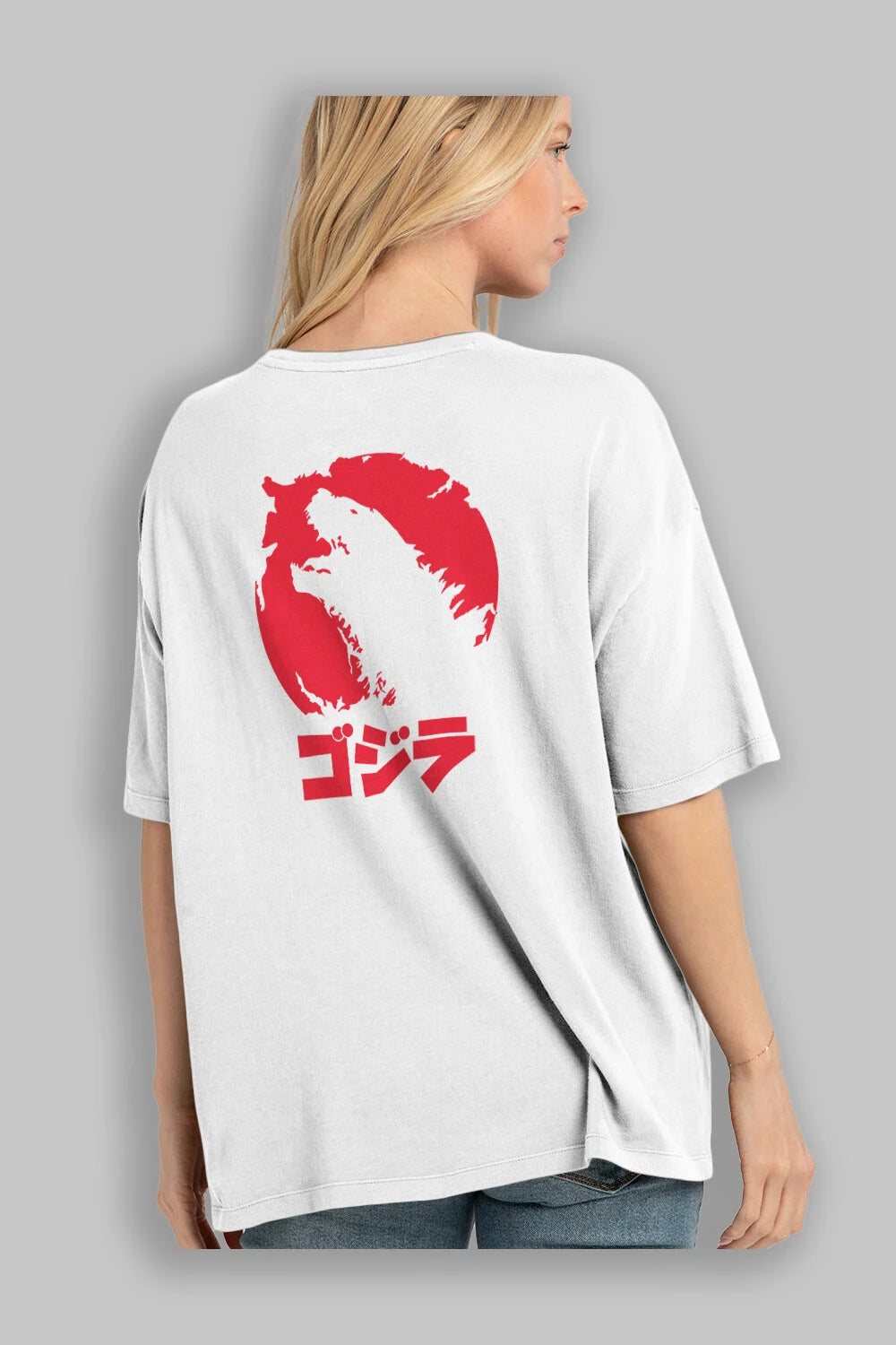 Team Godzilla Arka Baskılı Oversize t-shirt Erkek Kadın Unisex %100 Pamuk Bisiklet Yaka tişort