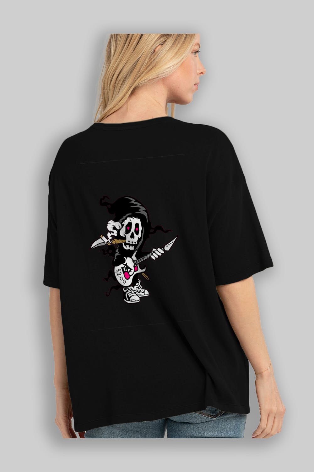 Grim Rockstar Arka Baskılı Oversize t-shirt Erkek Kadın Unisex %100 Pamuk tişort