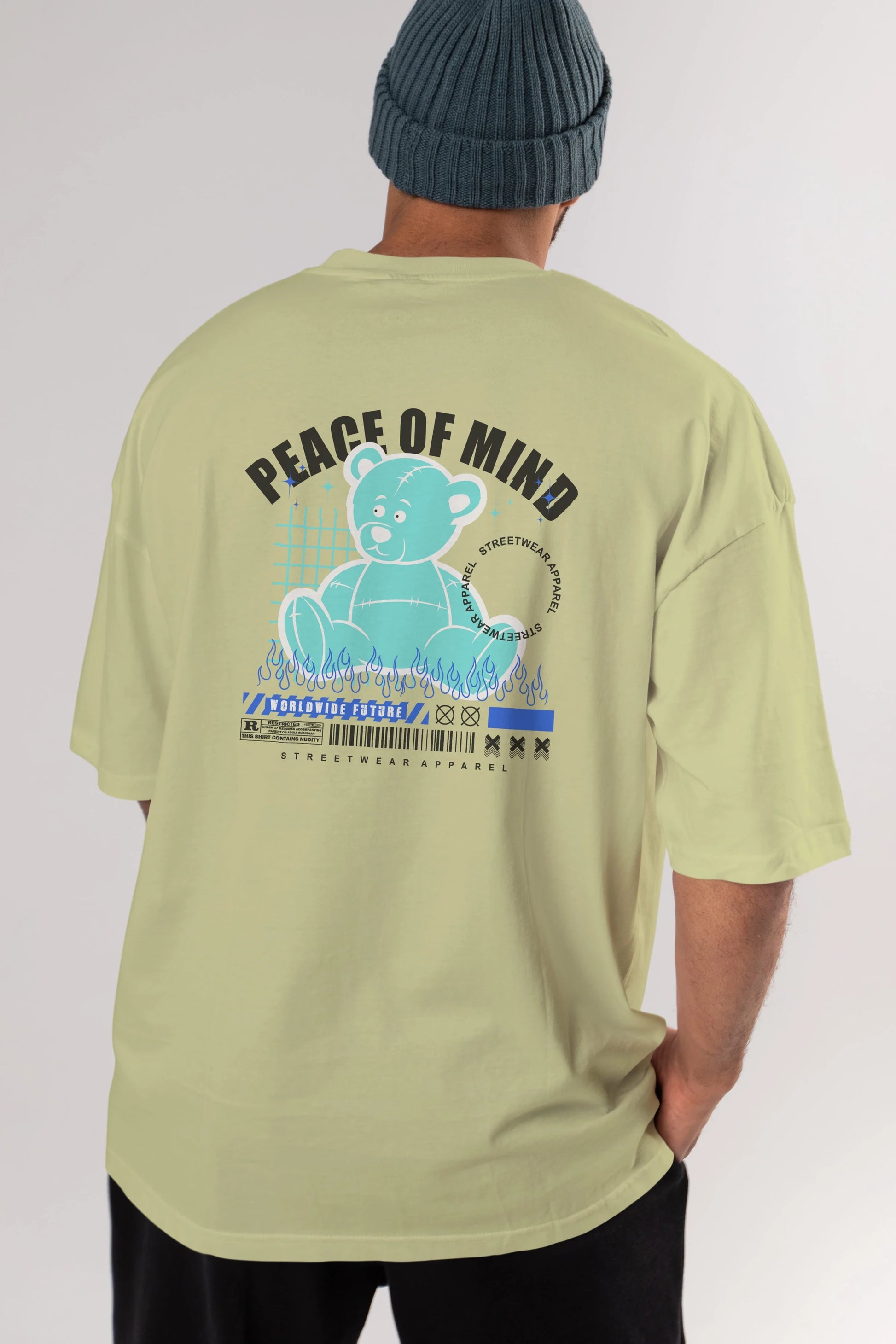 Teddy Bear Peace of Mind Arka Baskılı Oversize t-shirt Erkek Kadın Unisex