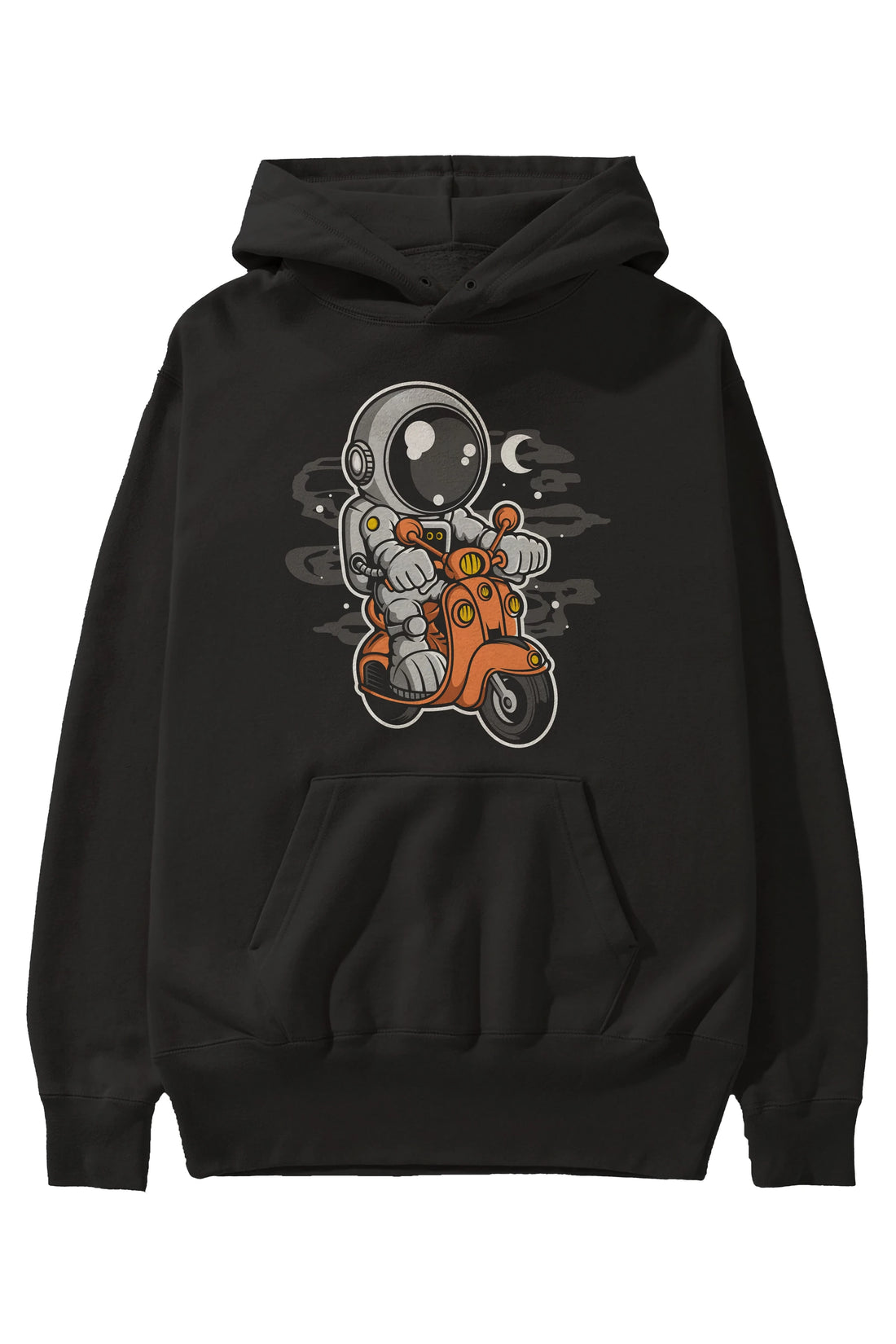 Astronaut Scooter Ön Baskılı Hoodie Oversize Kapüşonlu Sweatshirt Erkek Kadın Unisex
