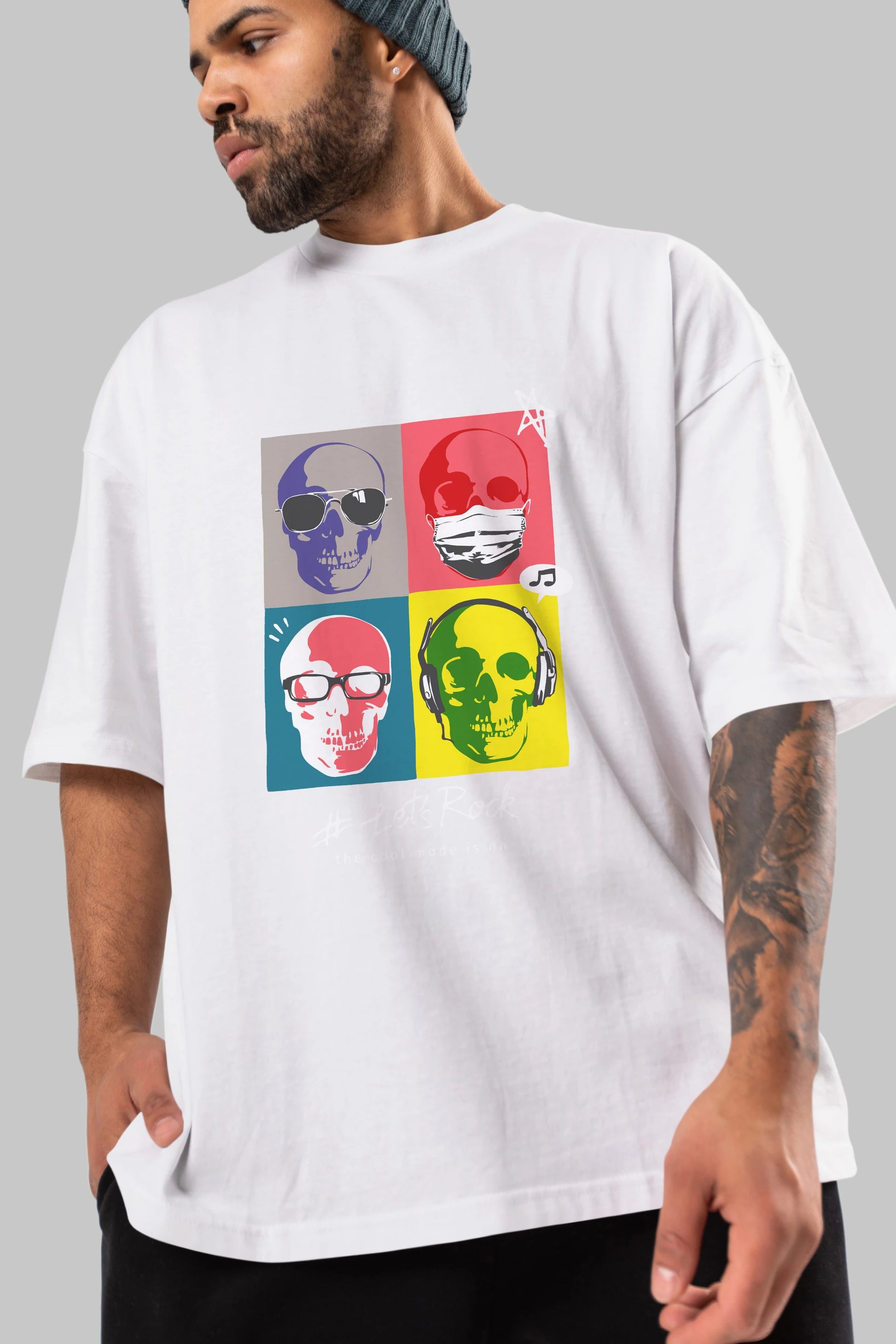 Lets Rock Ön Baskılı Oversize t-shirt Erkek Kadın Unisex