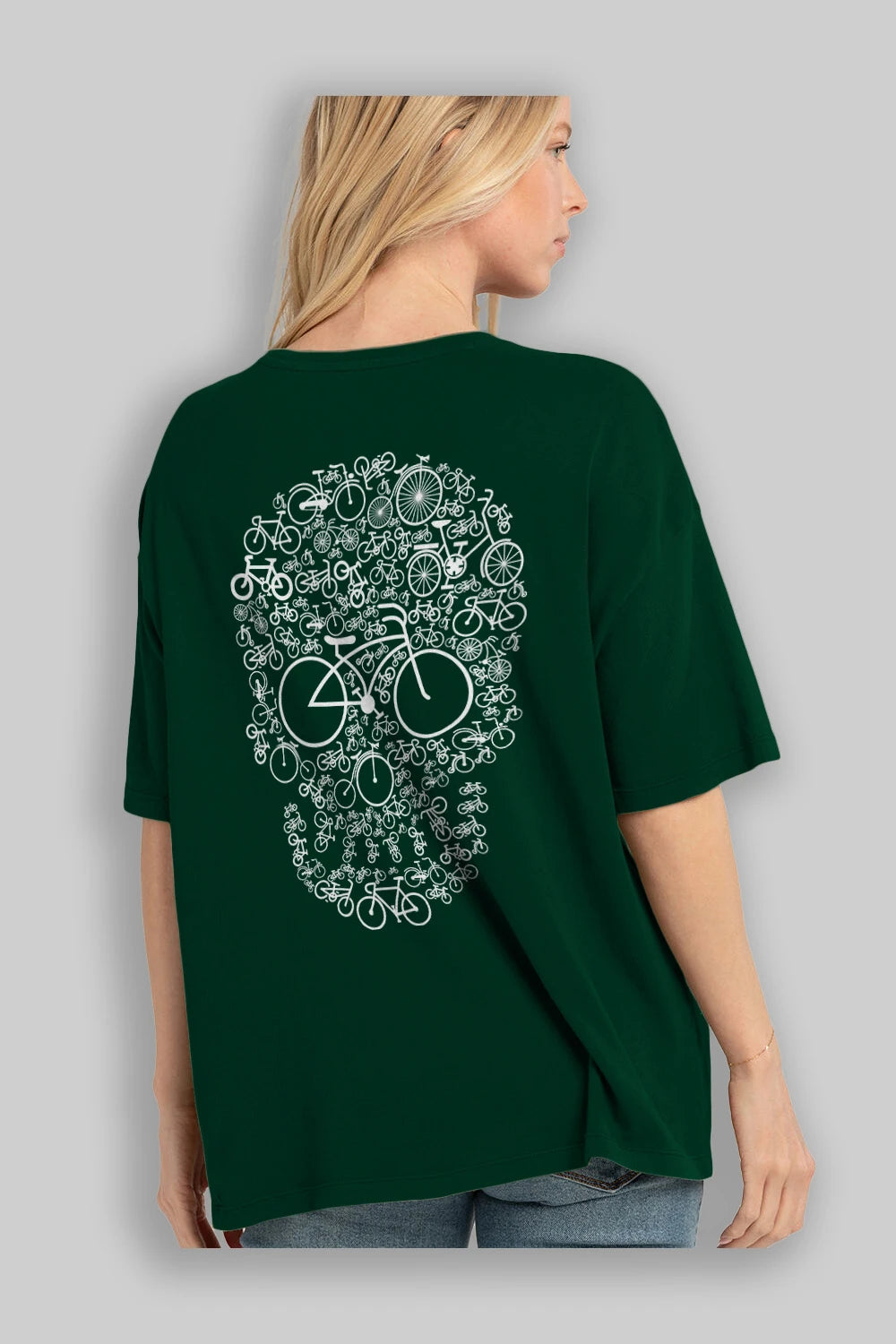 Bicycle Skull Arka Baskılı Oversize t-shirt %100 pamuk Erkek Kadın Unisex