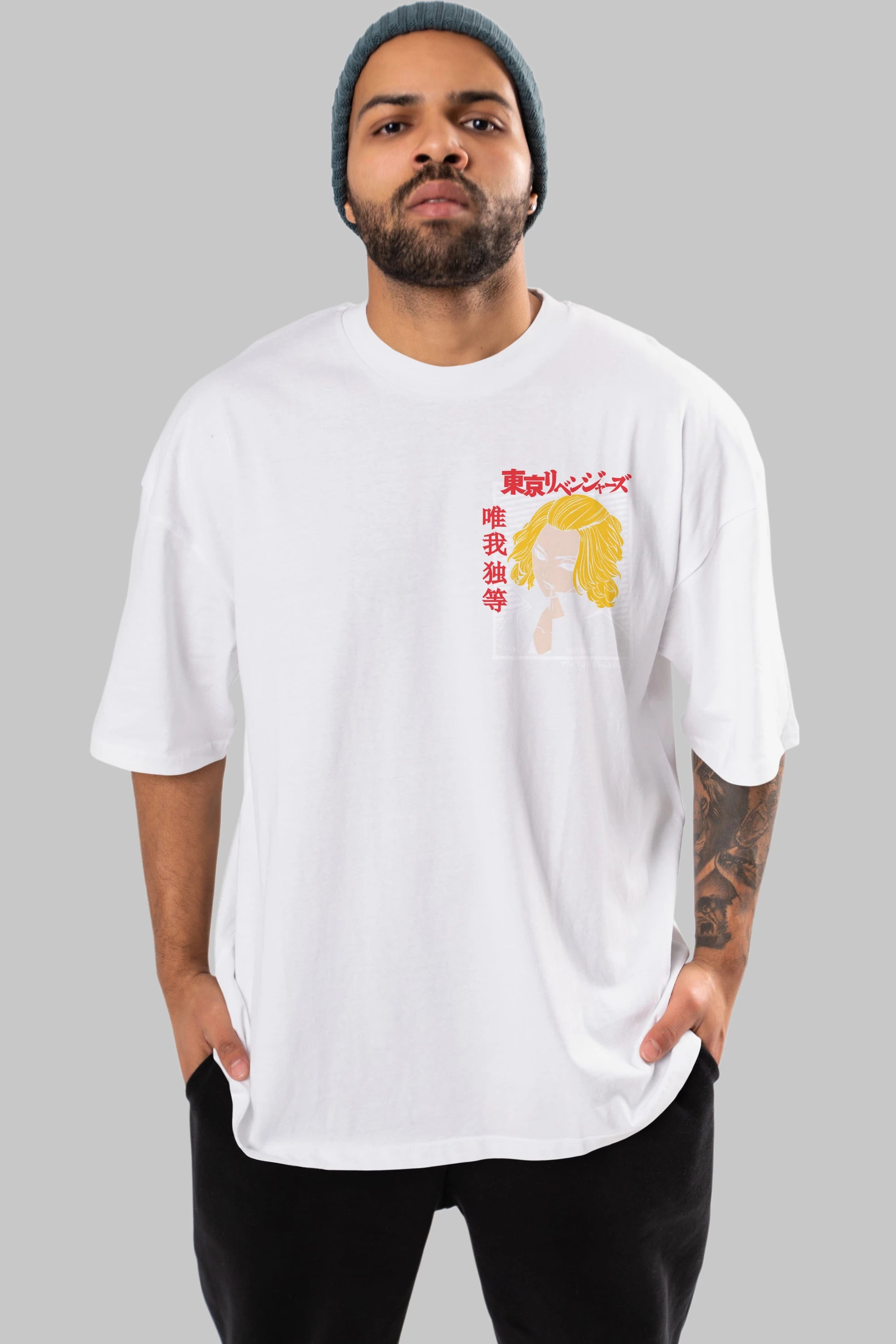 TokyoRev. M Ön Sol Baskılı Oversize t-shirt Erkek Kadın Unisex %100 Pamuk Bisiklet Yaka tişort