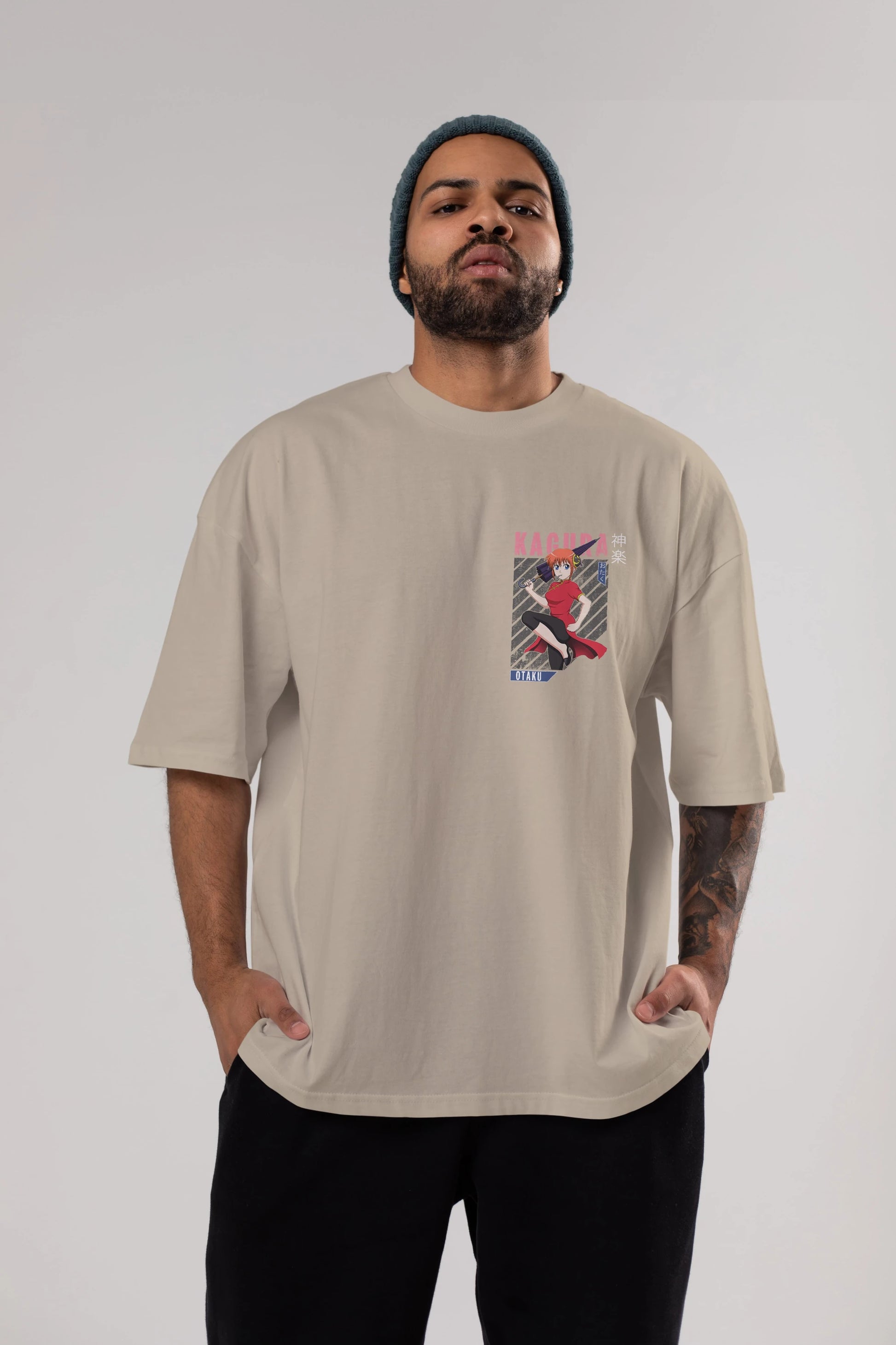 Kagura GINTAMA 1 Ön Sol Baskılı Oversize t-shirt Erkek Kadın Unisex %100 Pamuk Bisiklet Yaka tişort