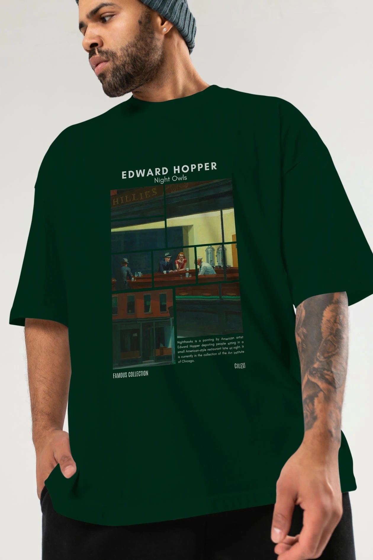 Edward Hopper Night Owls ön Baskılı Oversize t-shirt Erkek Kadın Bisiklet Yaka Pamuk tişort