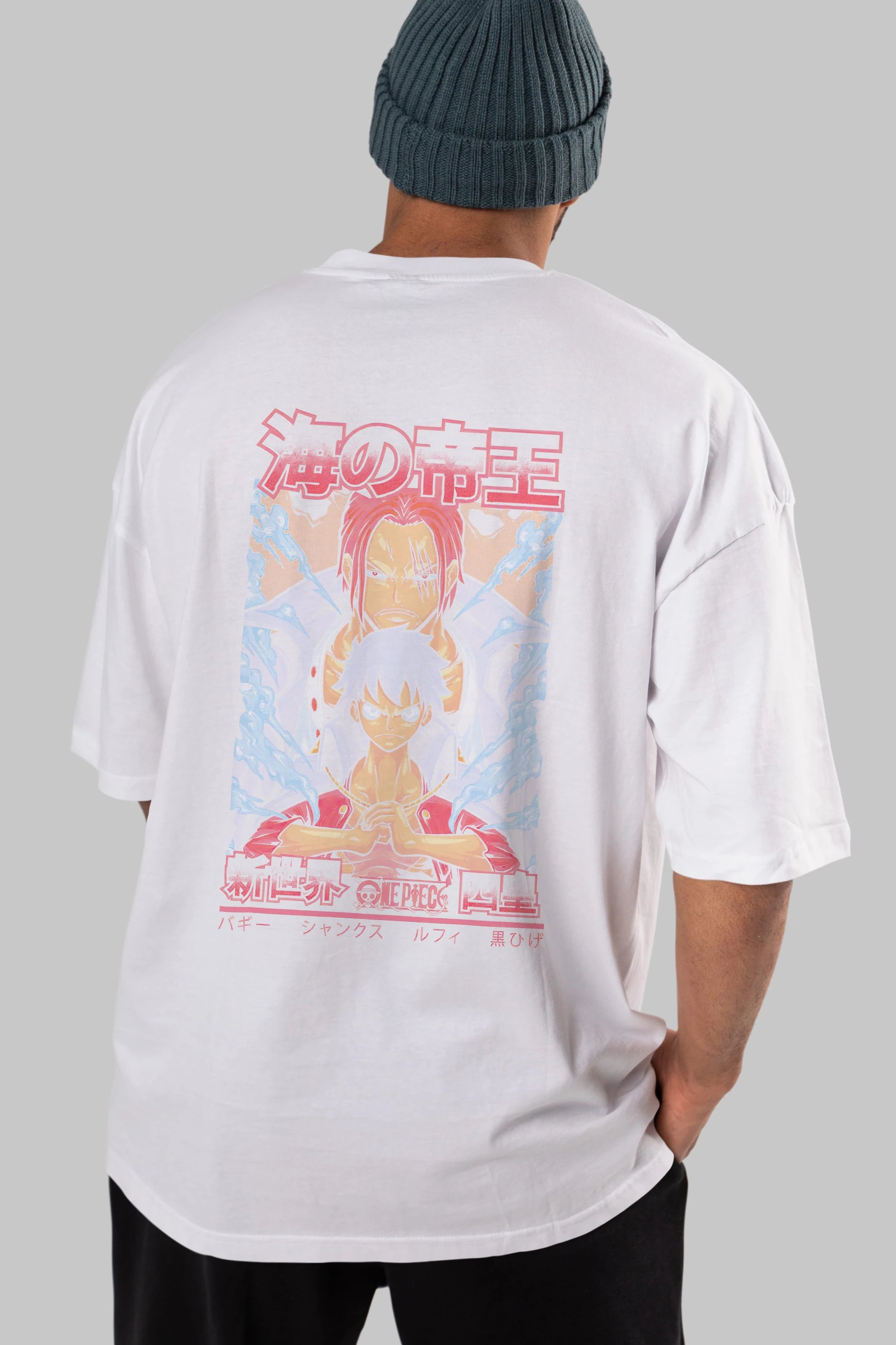 MONKEY D. LUFF and SHANKS Anime Arka Baskılı Oversize t-shirt Erkek Kadın Unisex