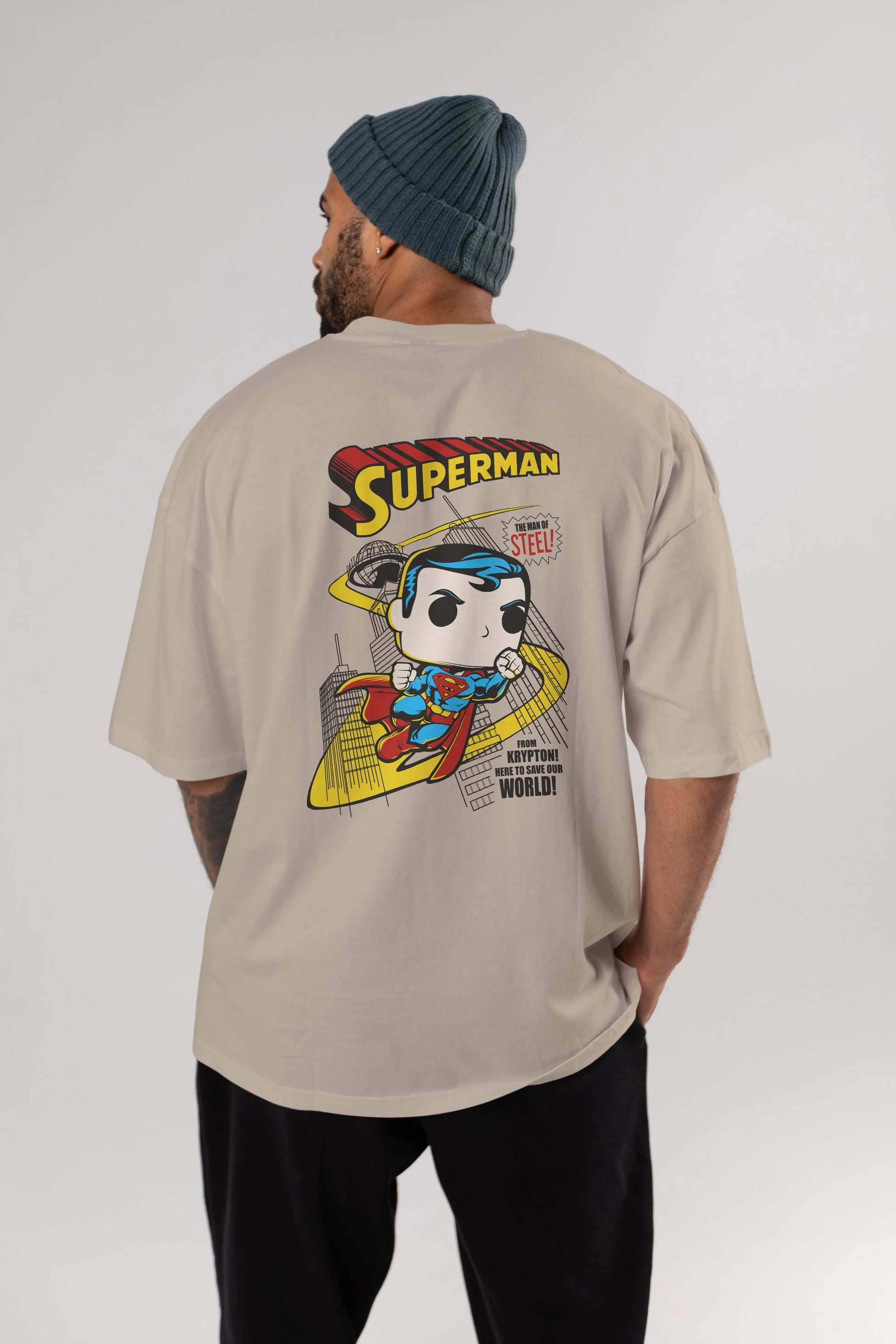 Superman (2) Arka Baskılı Oversize t-shirt Erkek Kadın Unisex %100 Pamuk Bisiklet Yaka tişort