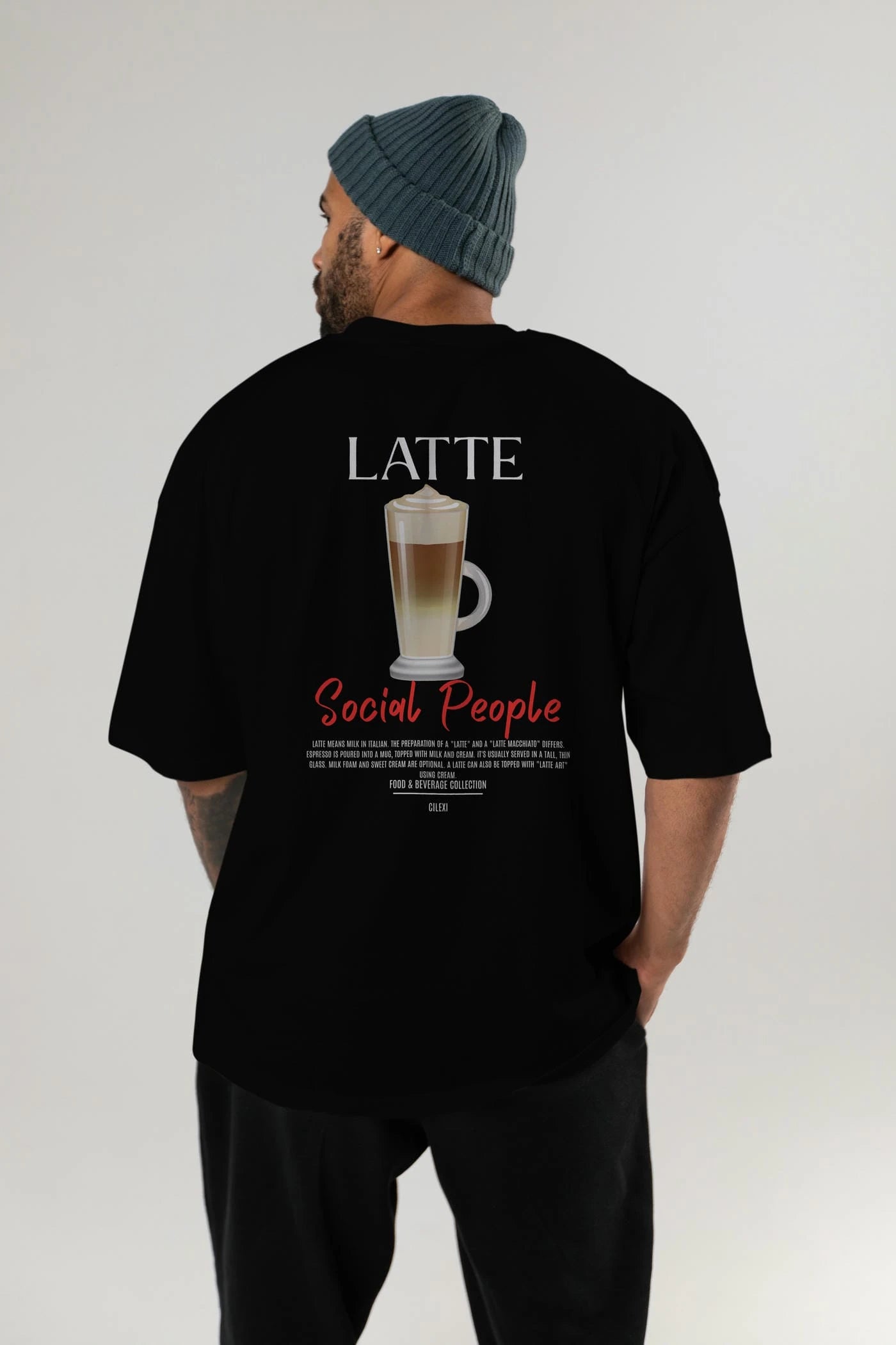 Latte Kokteyl Serisi Baskılı Oversize t-shirt Erkek Kadın Unisex %100 Pamuk Bisiklet Yaka tişort