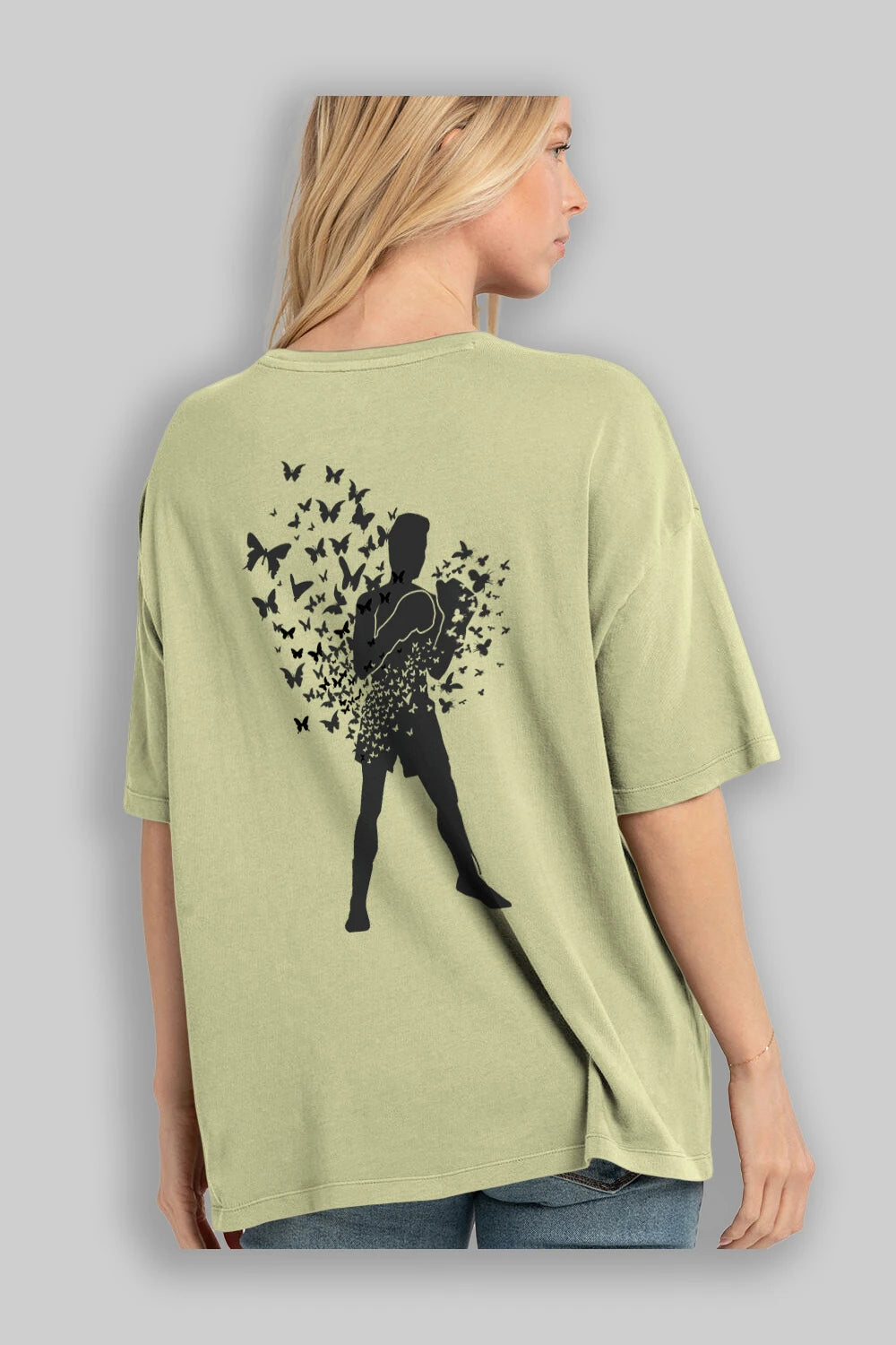 Float Like Butterfly Sting Like Bee Arka Baskılı Oversize t-shirt %100 pamuk Erkek Kadın Unisex