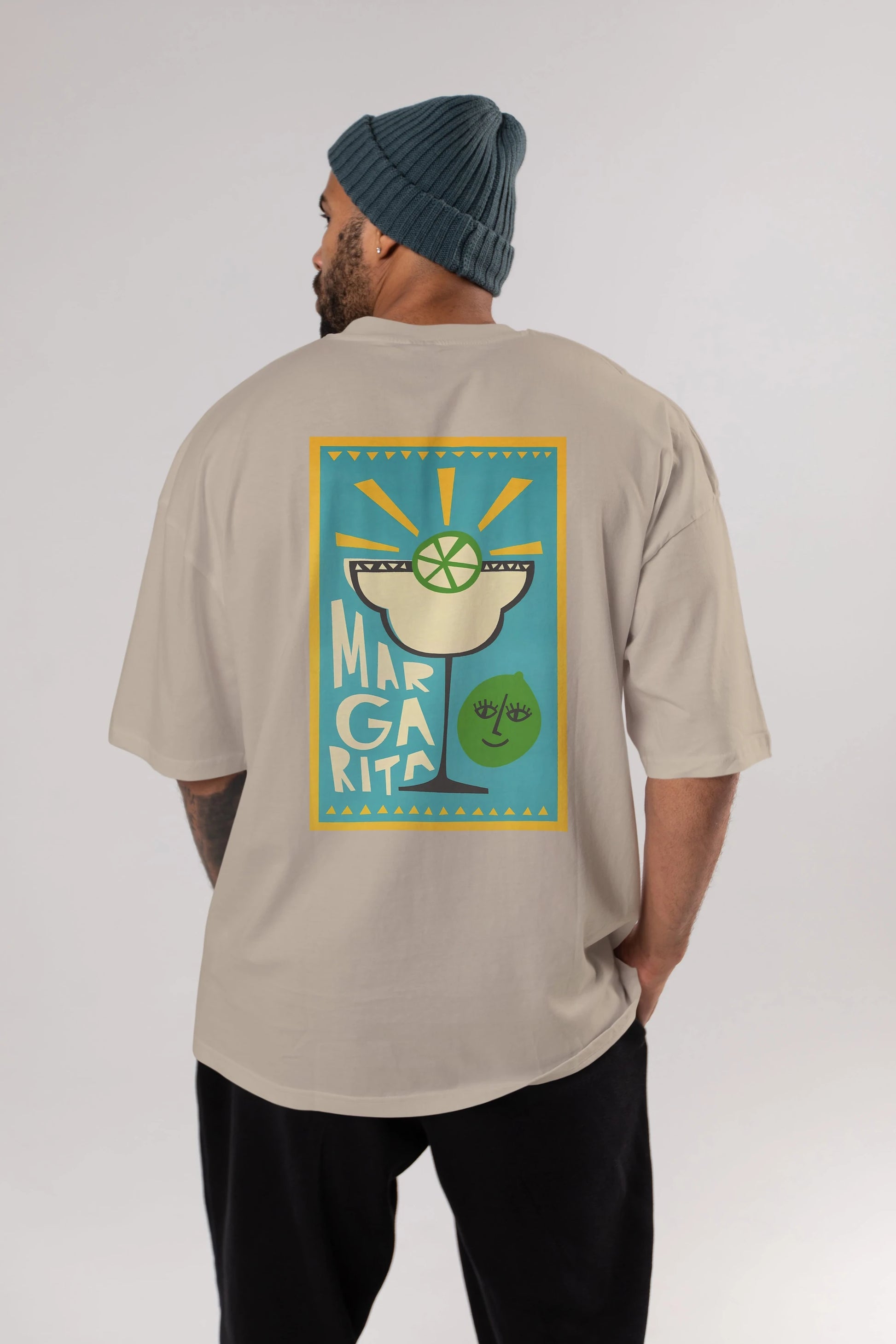 Margarita 4 Arka Baskılı Oversize t-shirt Erkek Kadın Unisex %100 Pamuk Bisiklet Yaka tişort