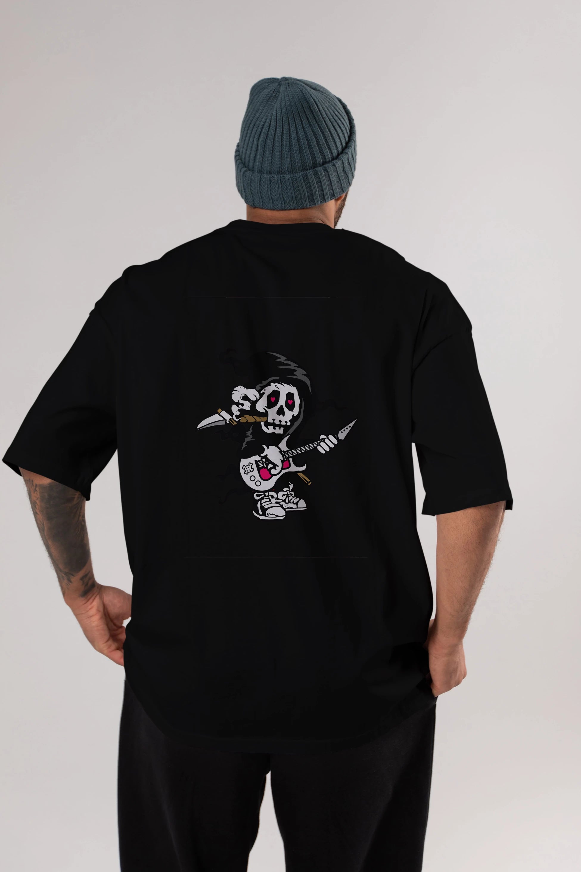 Grim Rockstar Arka Baskılı Oversize t-shirt Erkek Kadın Unisex %100 Pamuk tişort