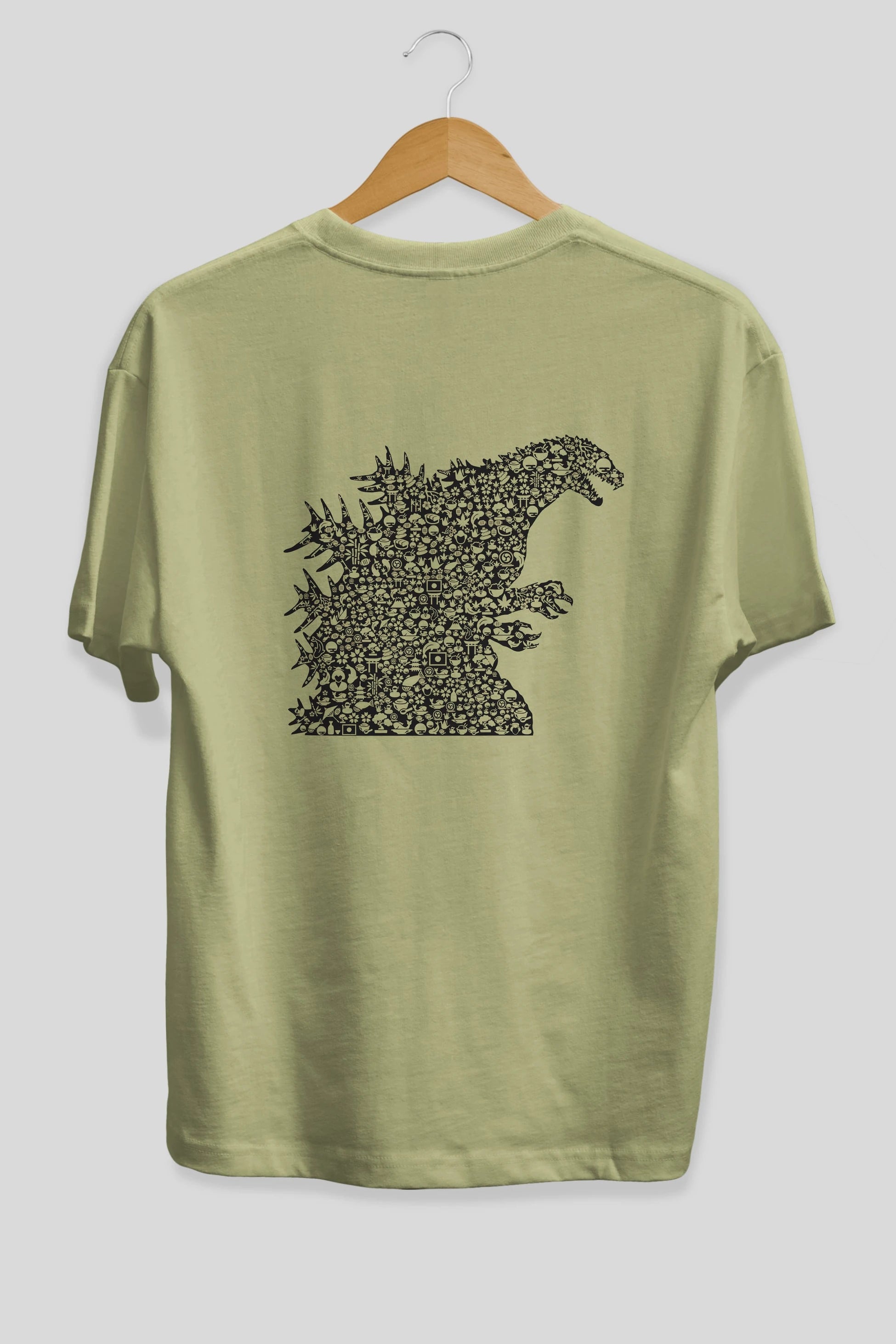 Godzilla Arka Baskılı Oversize t-shirt %100 pamuk Erkek Kadın Unisex