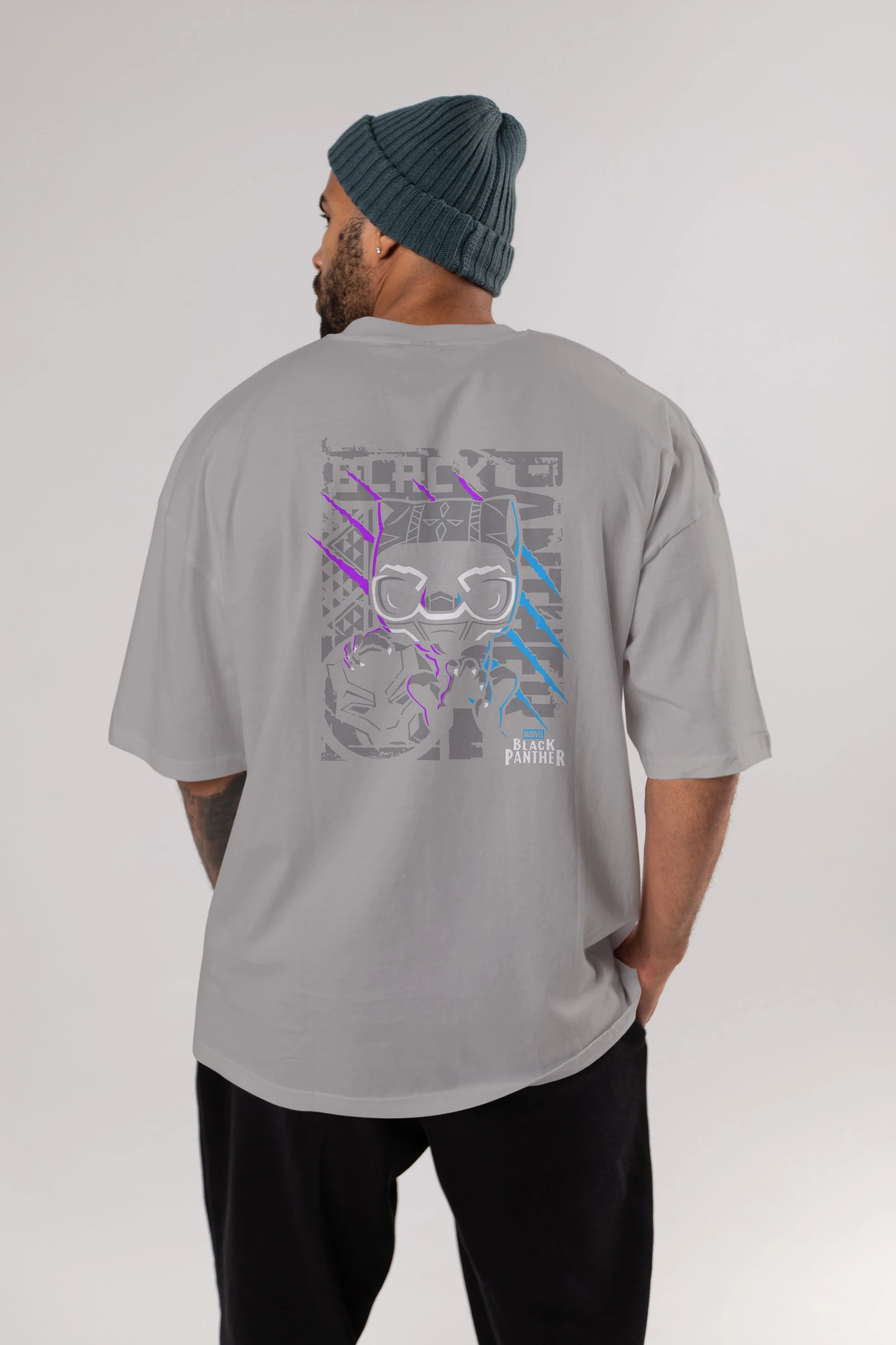 Black Panther Arka Baskılı Oversize t-shirt Erkek Kadın Unisex %100 Pamuk Bisiklet Yaka tişort