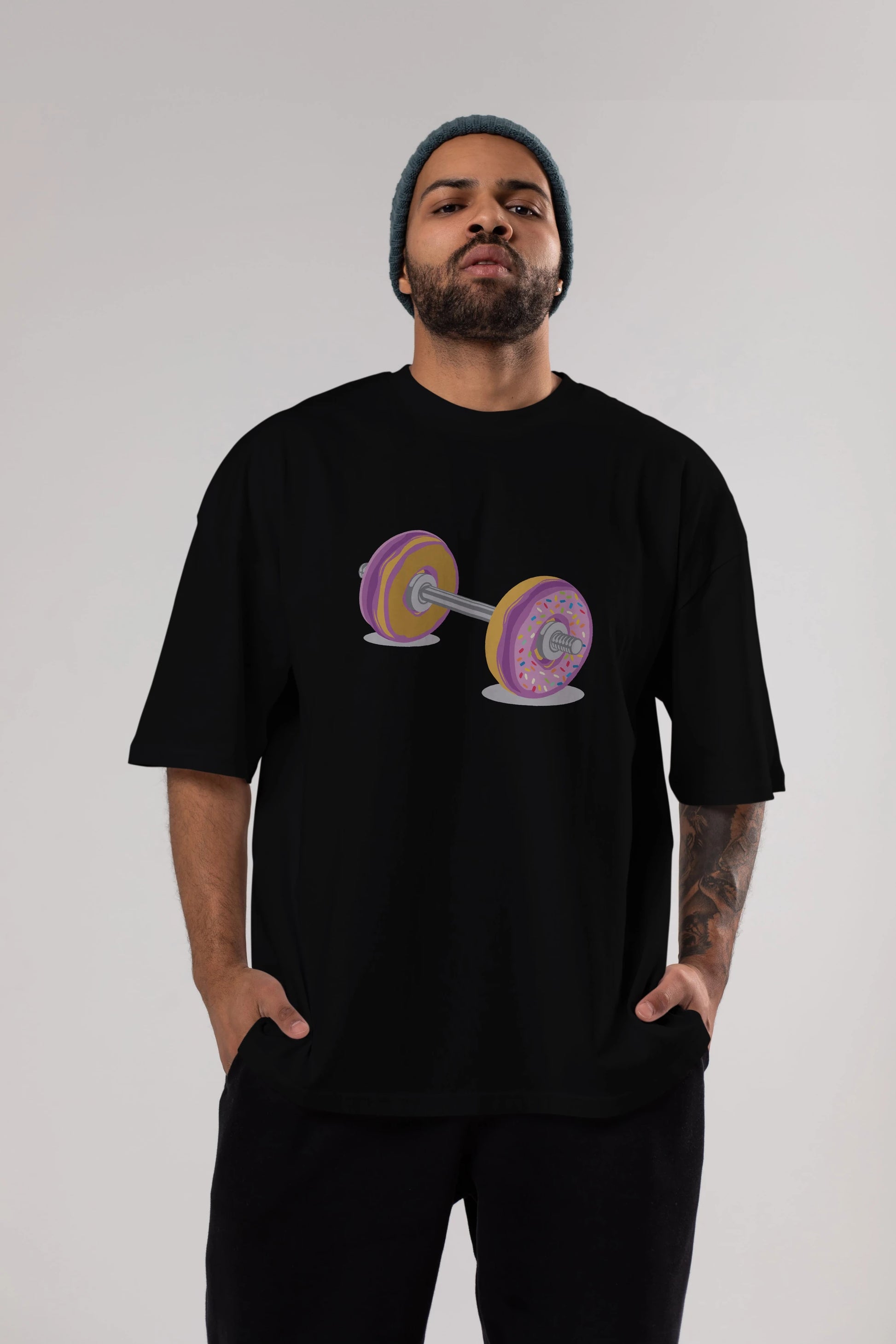 Donut Barbell Ön Baskılı Oversize t-shirt %100 pamuk Erkek Kadın Unisex