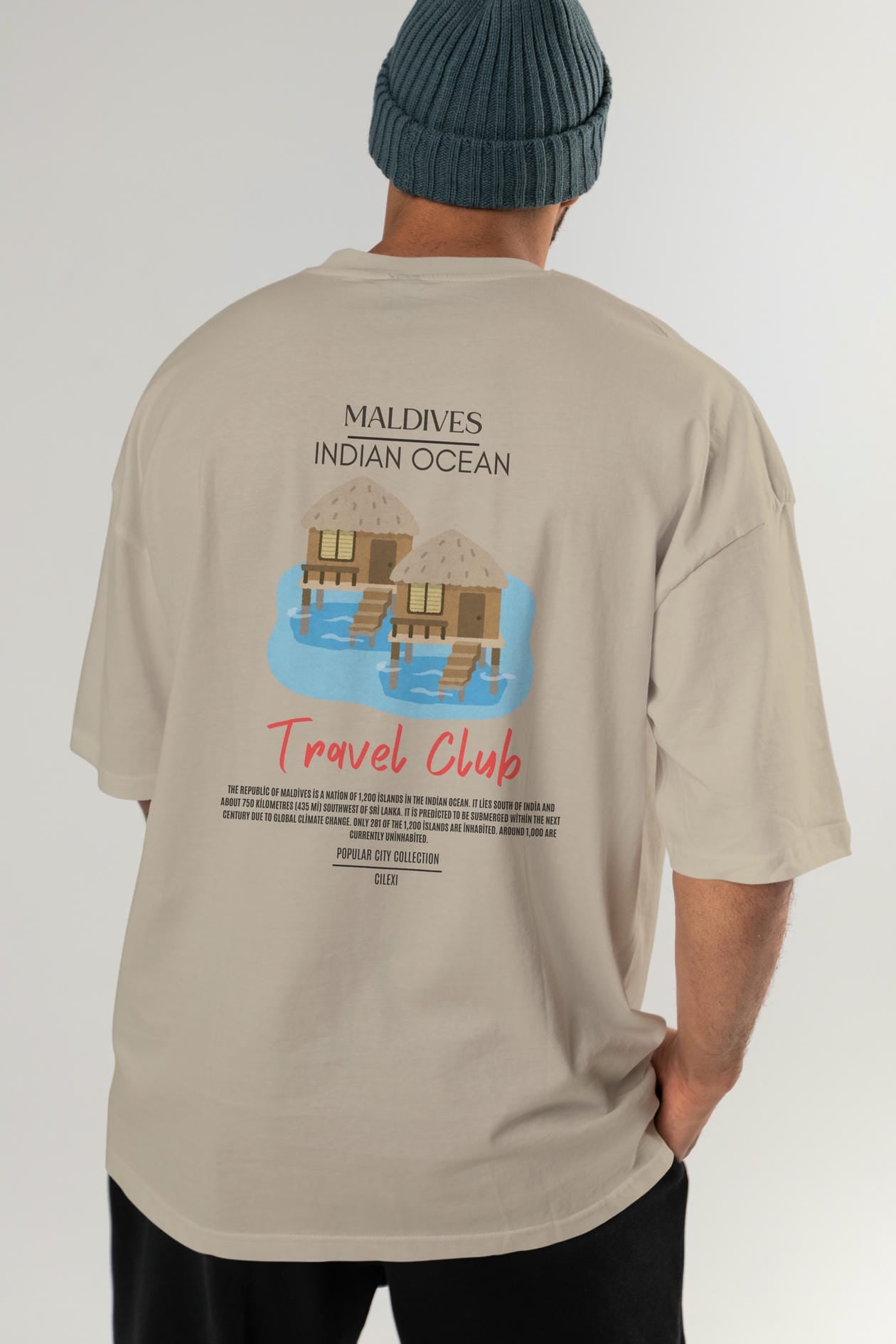 Maldives İndian Ocean Arka Baskılı Oversize t-shirt Erkek Kadın Pamuk Bisiklet Yaka tişort