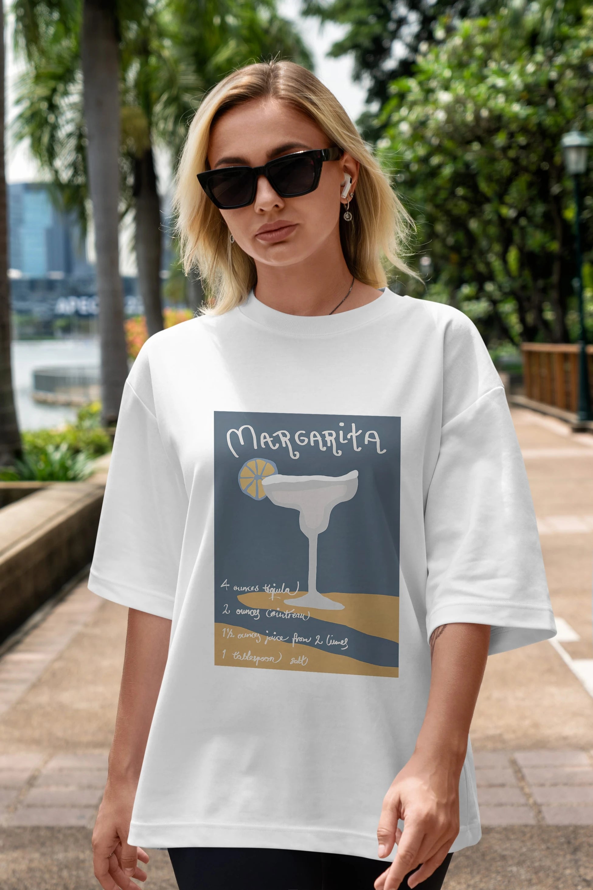Margarita 2 Ön Baskılı Oversize t-shirt Erkek Kadın Unisex %100 Pamuk Bisiklet Yaka tişort