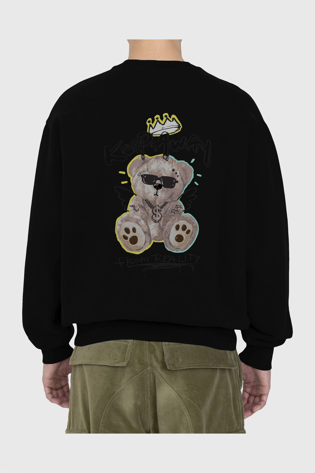 Keep Away Bear 2 Arka Baskılı Oversize Sweatshirt Erkek Kadın Unisex