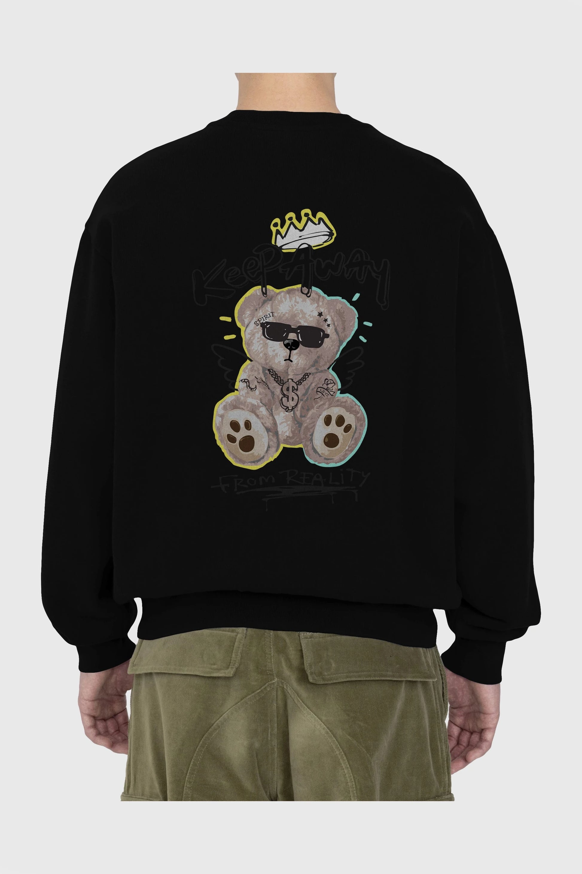 Keep Away Bear 2 Arka Baskılı Oversize Sweatshirt Erkek Kadın Unisex