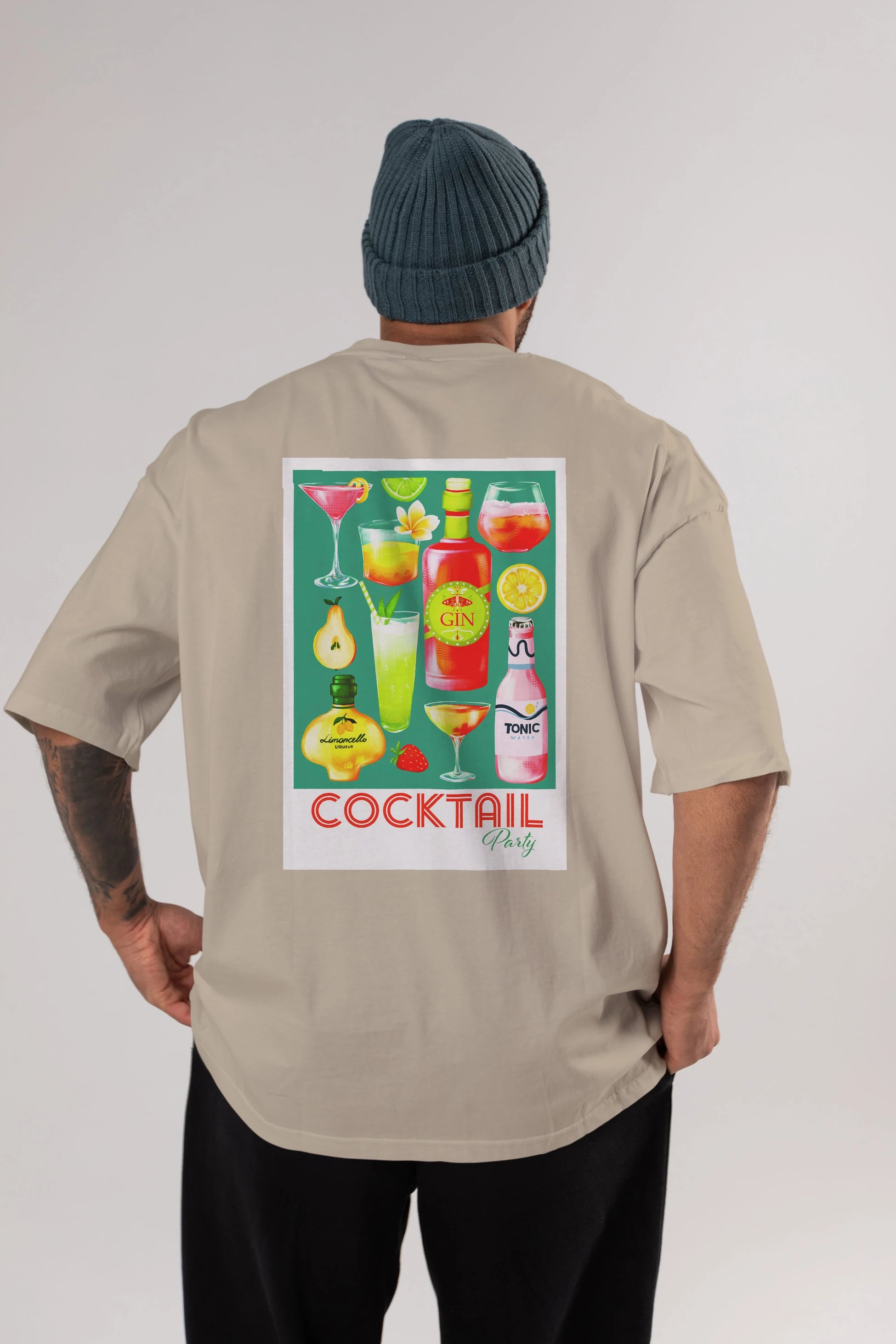 Cocktail Party 2 Arka Baskılı Oversize t-shirt Erkek Kadın Unisex %100 Pamuk Bisiklet Yaka tişort