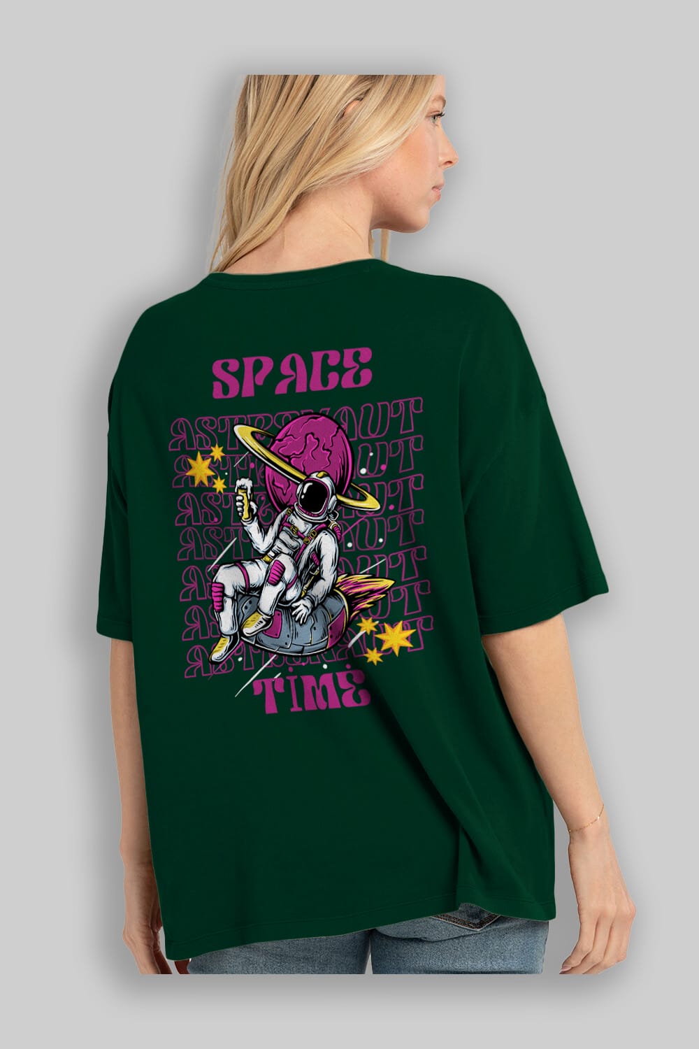 Space Time Astronaut Yazılı Arka Baskılı Oversize t-shirt Erkek Kadın Unisex