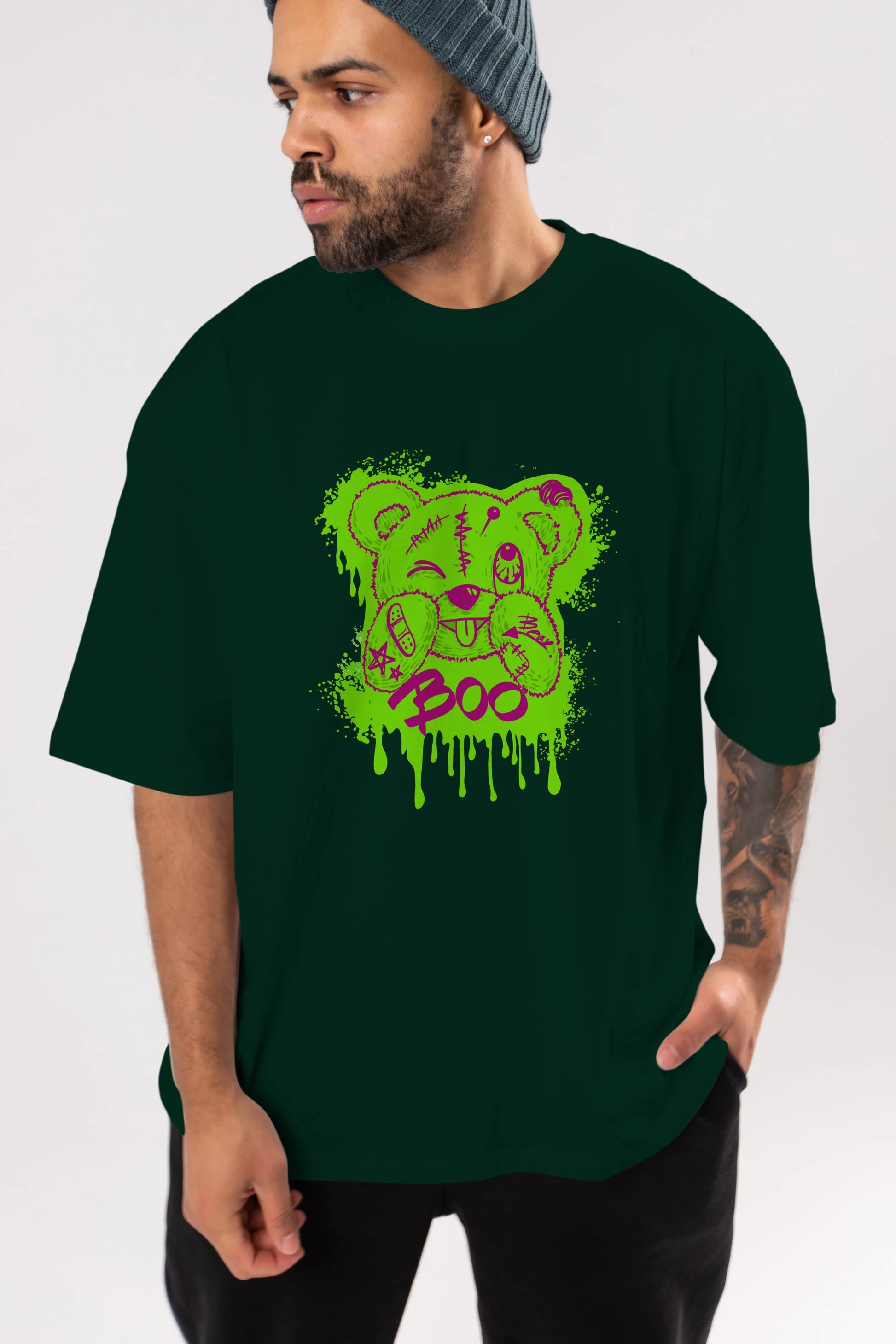 Boo  Bear Ön Baskılı Oversize t-shirt Erkek Kadın Unisex