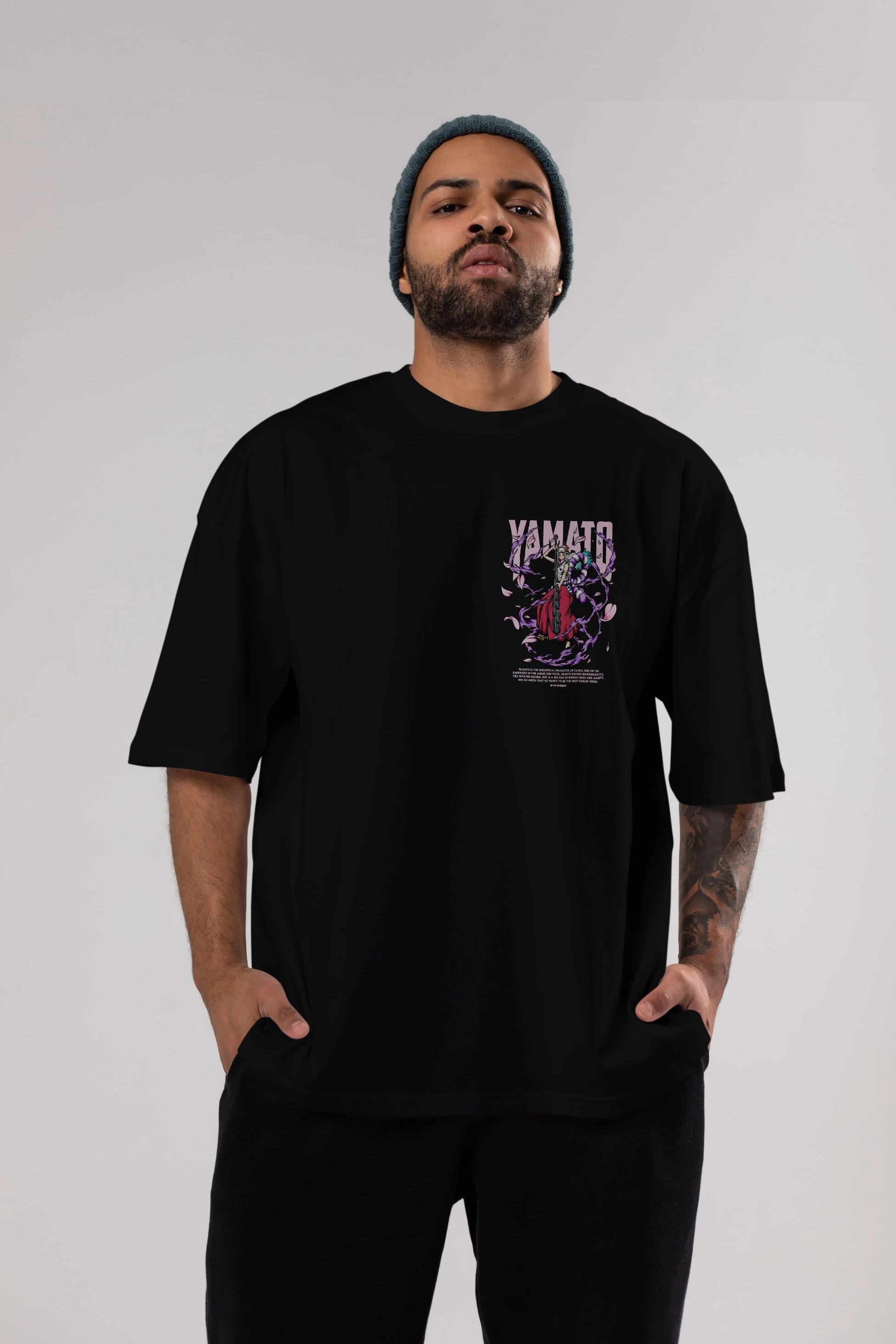 Yamato Ön Sol Baskılı Oversize t-shirt Erkek Kadın Unisex %100 Pamuk Bisiklet Yaka tişort