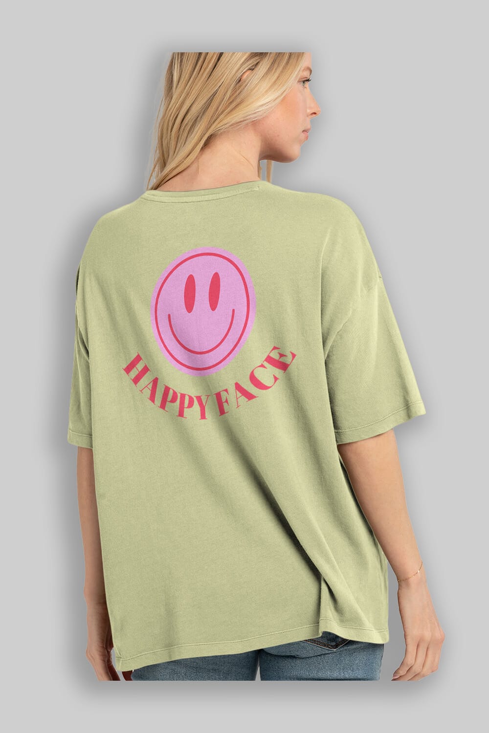 Happy Face Yazılı Arka Baskılı Oversize t-shirt Erkek Kadın Unisex