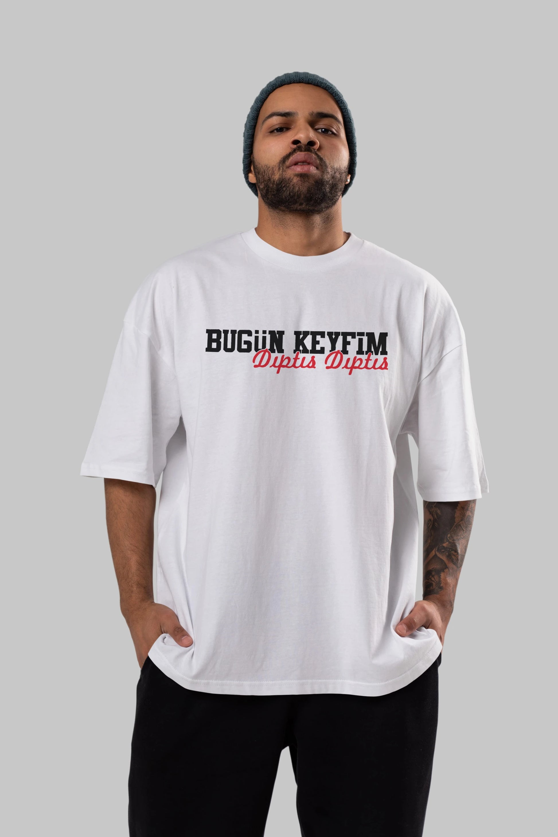 Bugün Keyfim Dıptıs Ön Baskılı Oversize t-shirt %100 pamuk Erkek Kadın Unisex