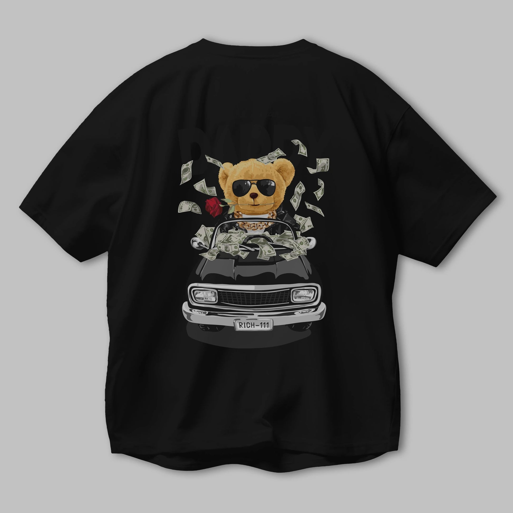 Teddy Bear Daddy Arka Baskılı Oversize t-shirt Erkek Kadın Unisex %100 Pamuk