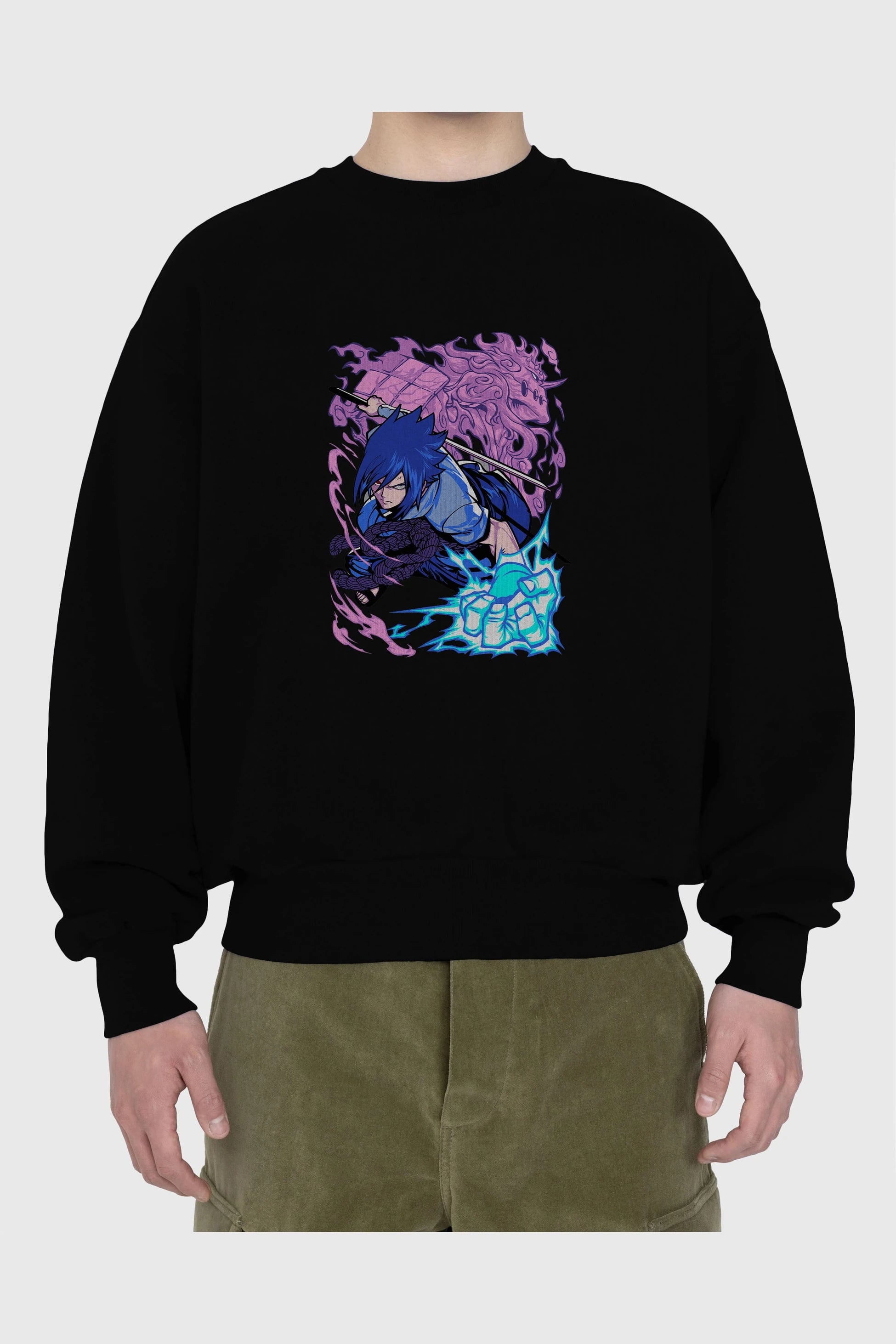 NARUTO SASUKE UCHIHA 2 Anime Ön Baskılı Oversize Sweatshirt Erkek Kadın Unisex