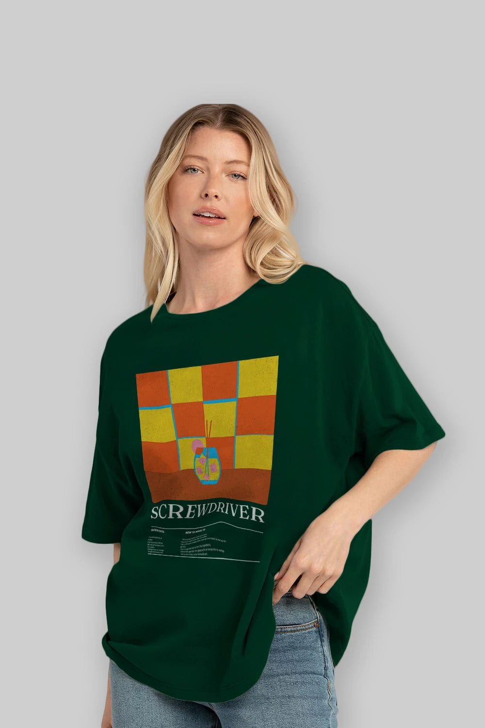 Screwdriver Kokteyl Ön Baskılı Oversize t-shirt Erkek Kadın %100 Pamuk Bisiklet Yaka tişort