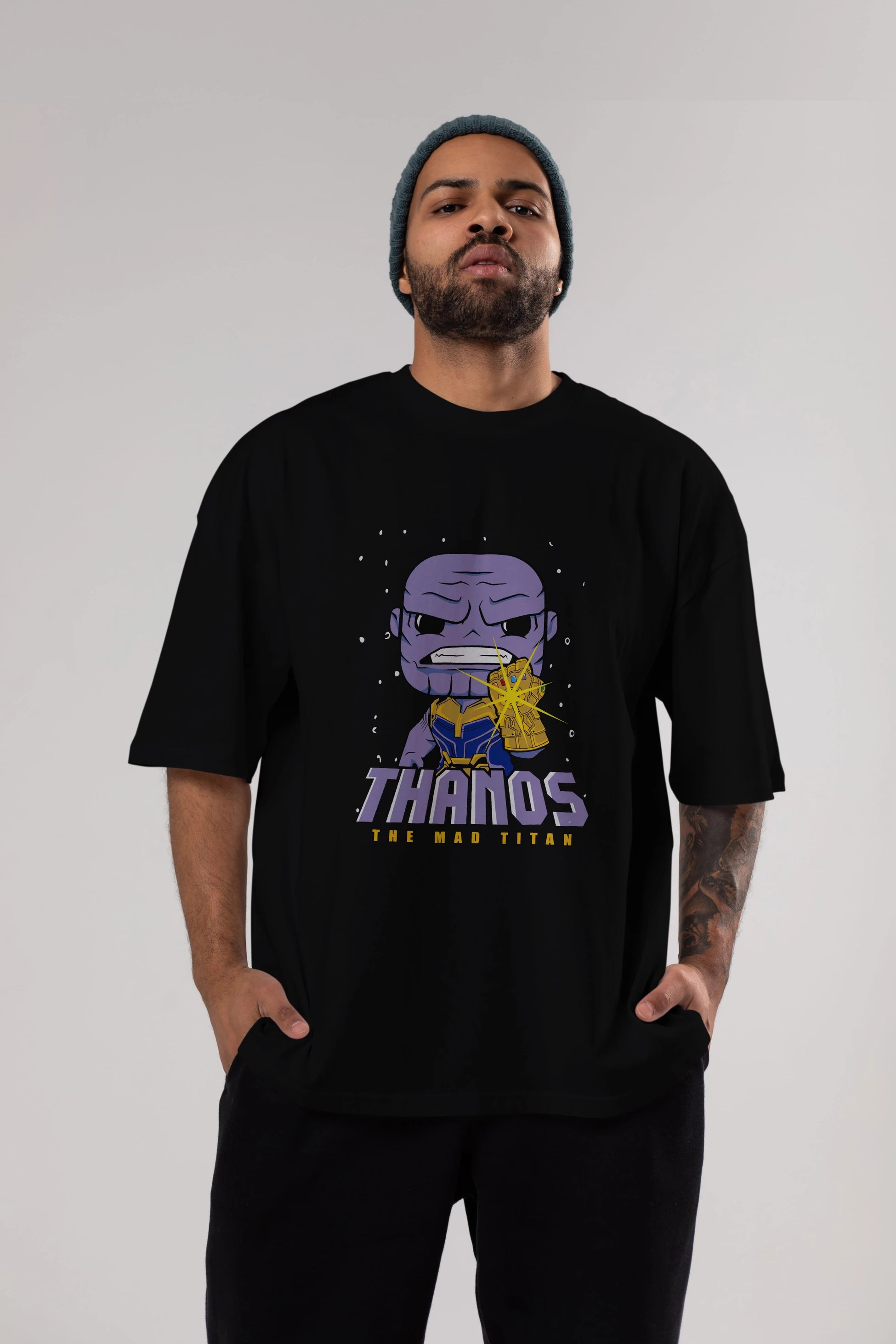 Thanos (1) Ön Baskılı Oversize t-shirt Erkek Kadın Unisex %100 Pamuk Bisiklet Yaka tişort