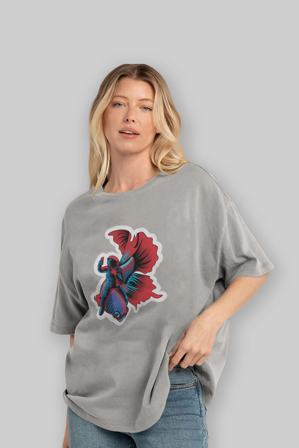 Astrofish selfie sticker Ön Baskılı Oversize t-shirt Erkek Kadın Unisex